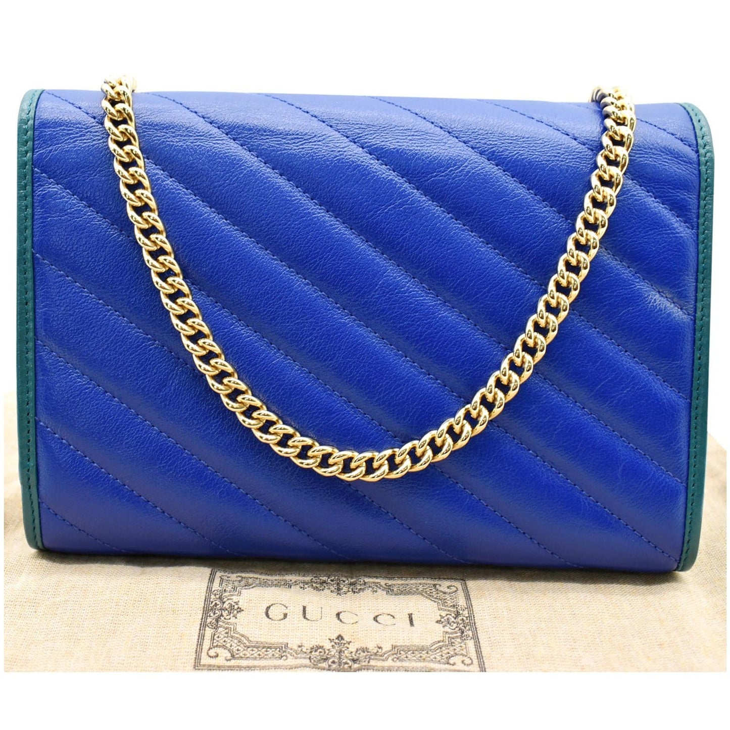 GUCCI GG Marmont Mini Matelasse Leather Chain Crossbody Bag Blue 573807