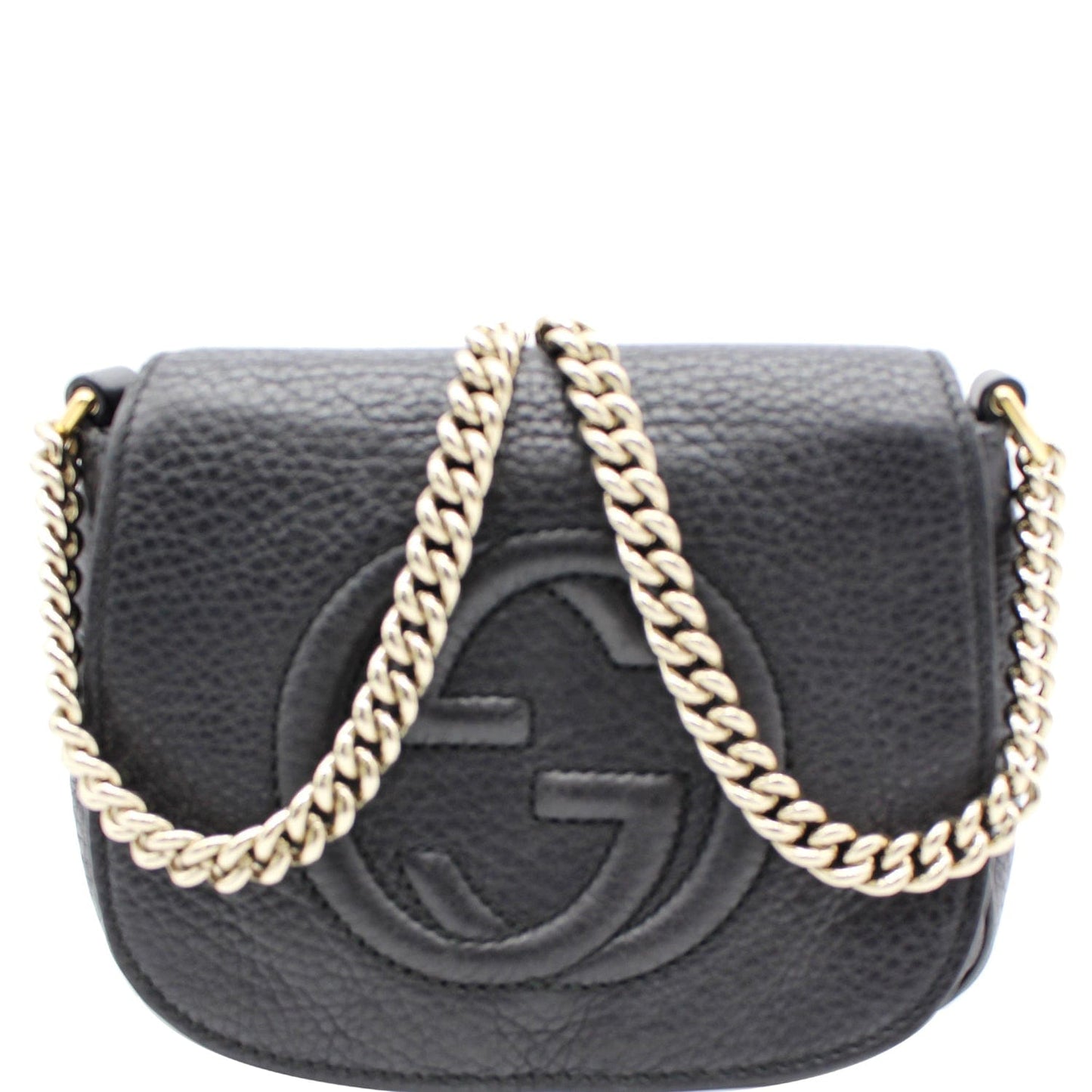 GUCCI GG Soho Pebbled Leather Chain Shoulder Bag Black 323190