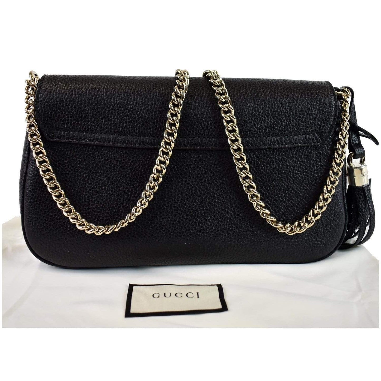 GUCCI Soho Chain Flap Leather Shoulder Bag Black 536224