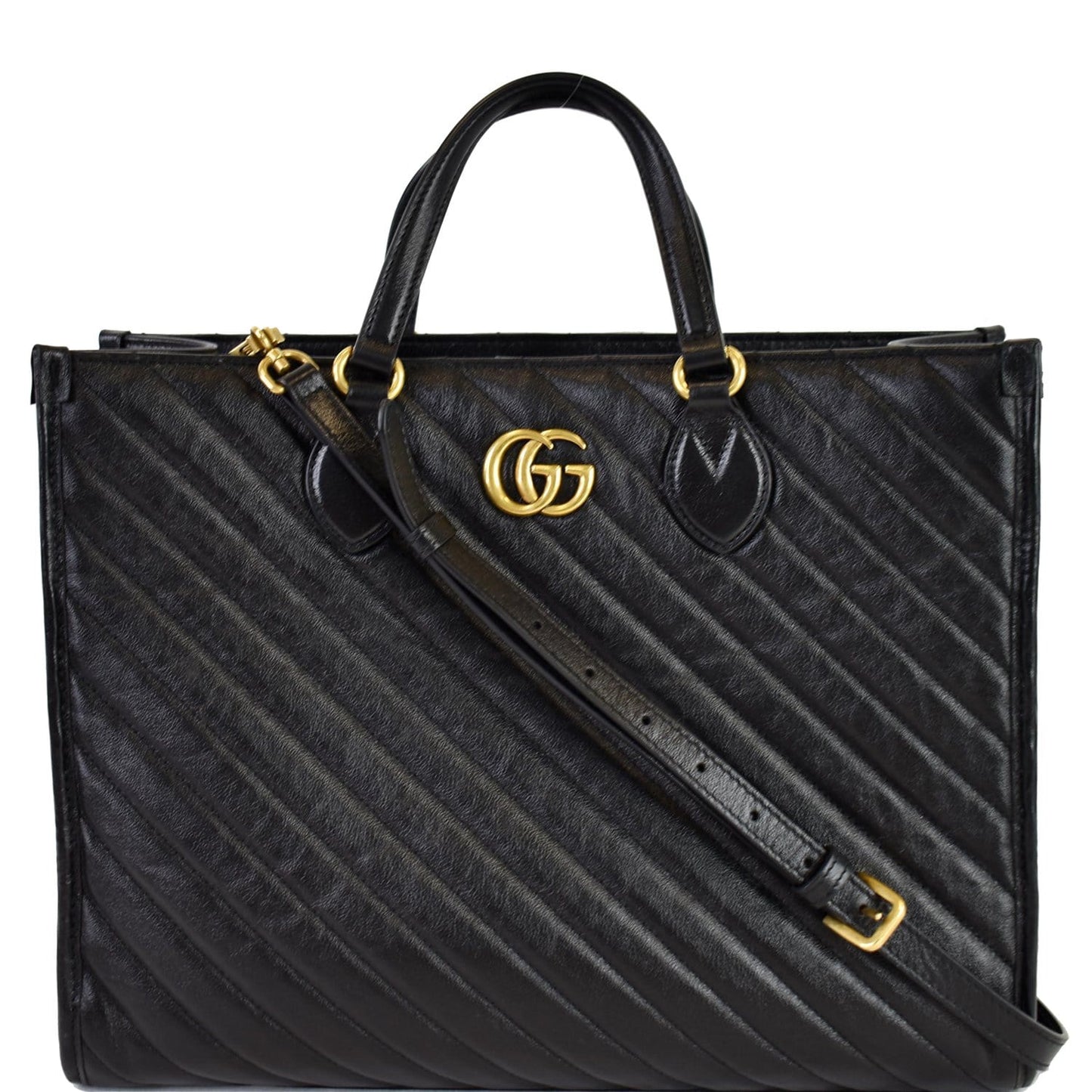 GUCCI GG Marmont Medium Matelasse Leather Tote Bag Black 627332