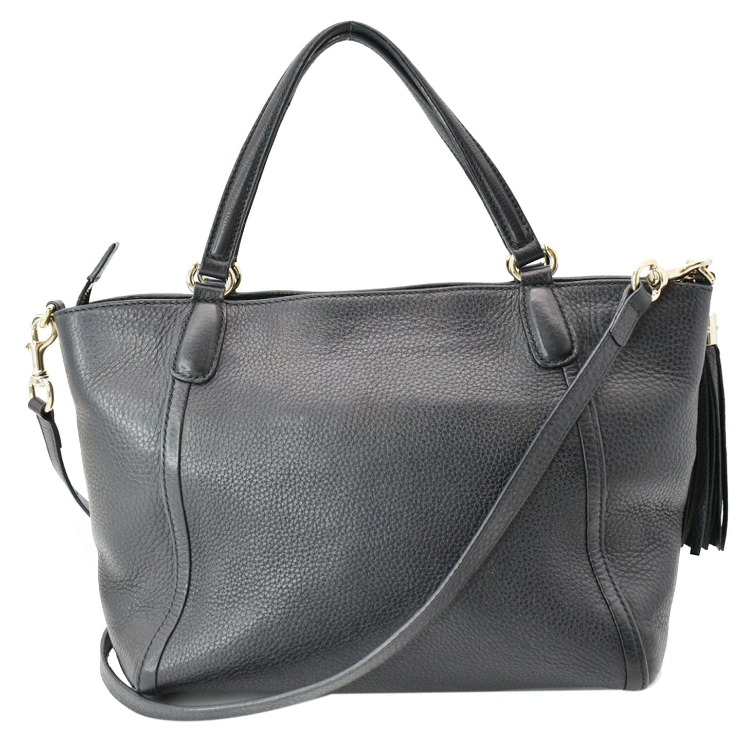 GUCCI Soho Tassel Pebbled Leather Top Handle Crossbody Bag Black 369176