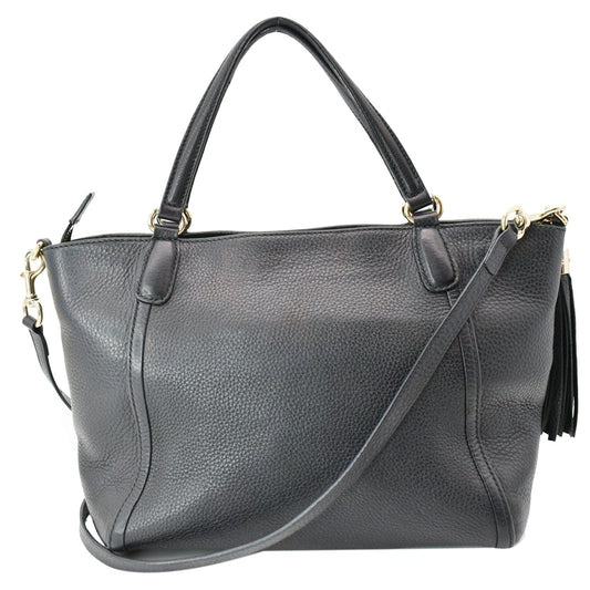 GUCCI Soho Tassel Pebbled Leather Top Handle Crossbody Bag Black 369176