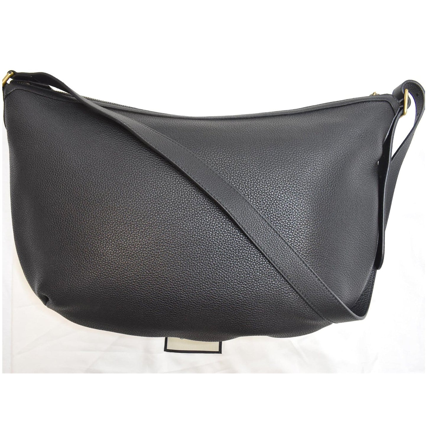 GUCCI Half Moon Logo Calfskin Leather Hobo Shoulder Bag Black 523588