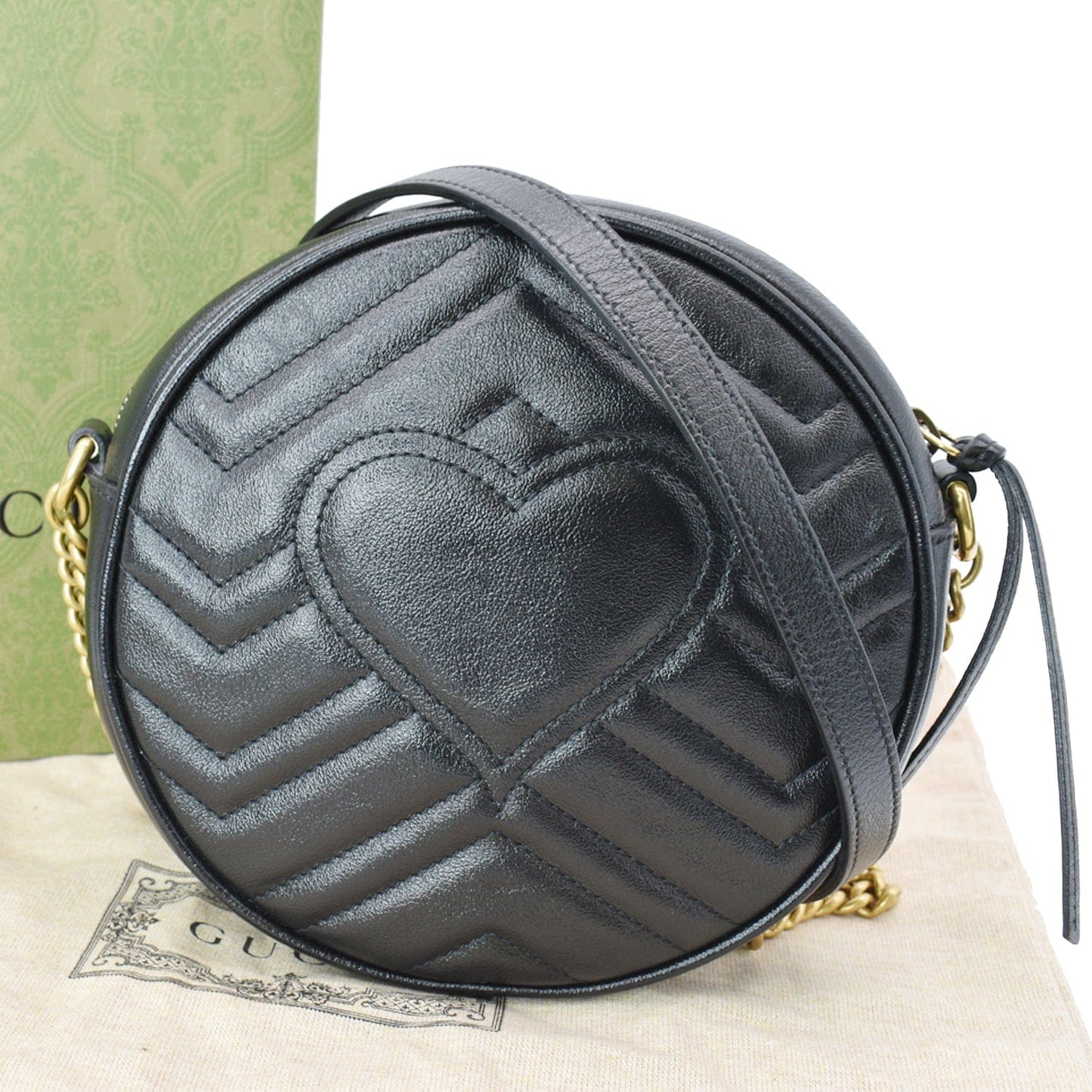 GUCCI GG Marmont Mini Round Leather Crossbody Bag Black 550154