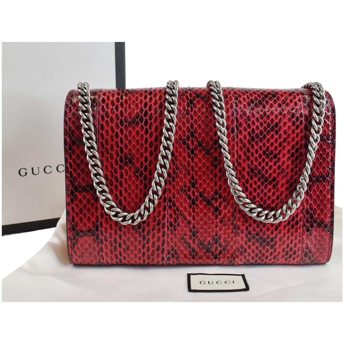 GUCCI Dionysus Mini Python Leather Crossbody Chain Wallet Red 401231