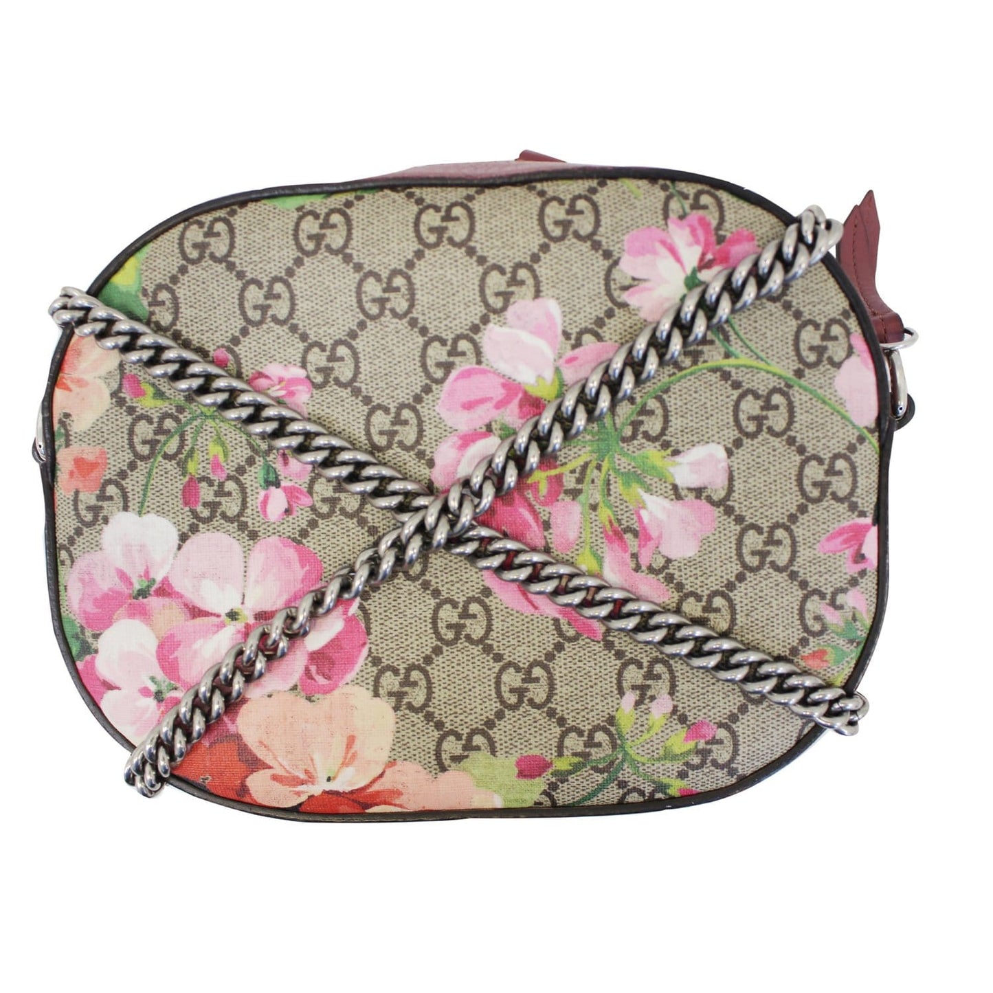 GUCCI GG Supreme Monogram Blooms Print Mini Chain Crossbody Bag Beige