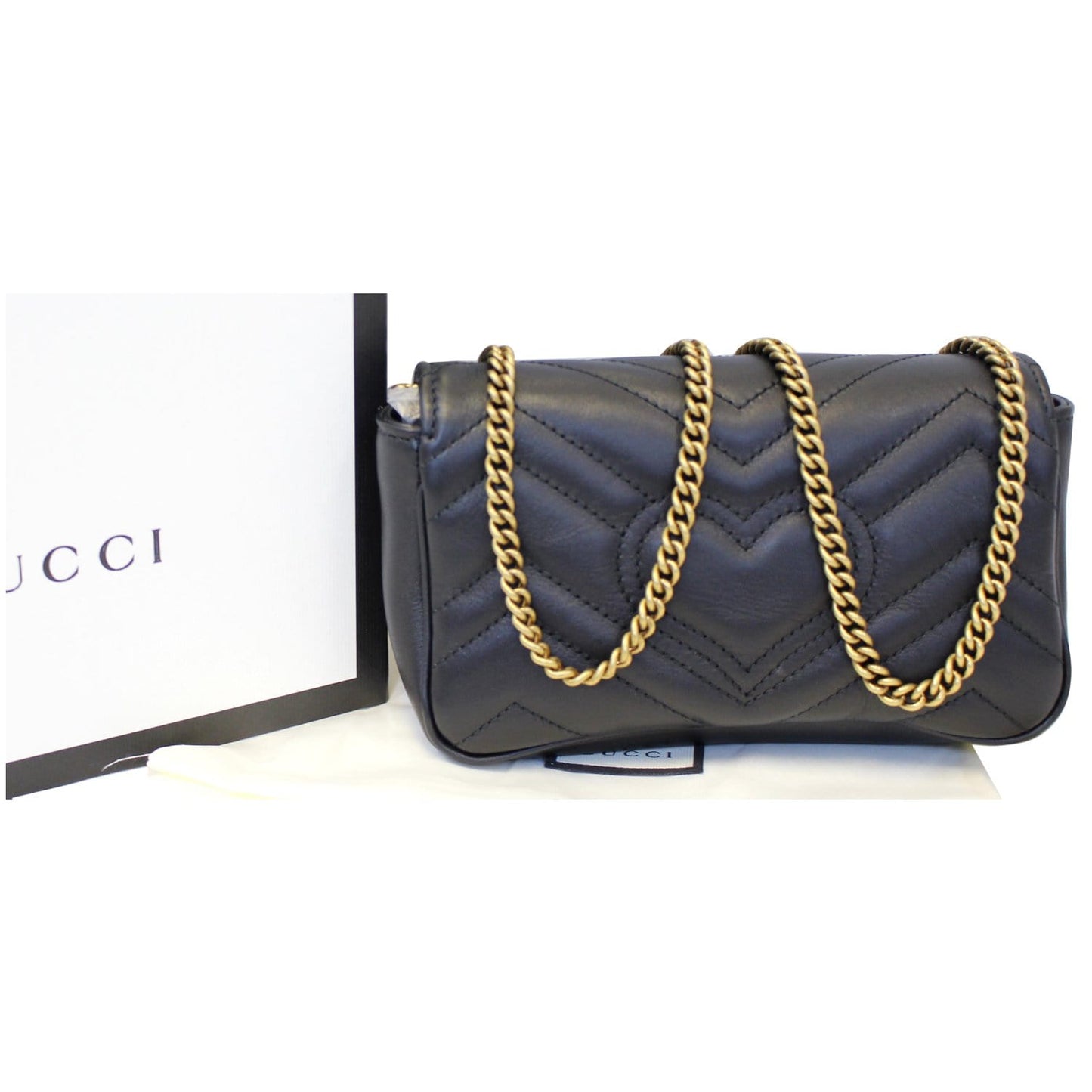 GUCCI GG Marmont Matelasse Leather Super Mini Crossbody Bag Black