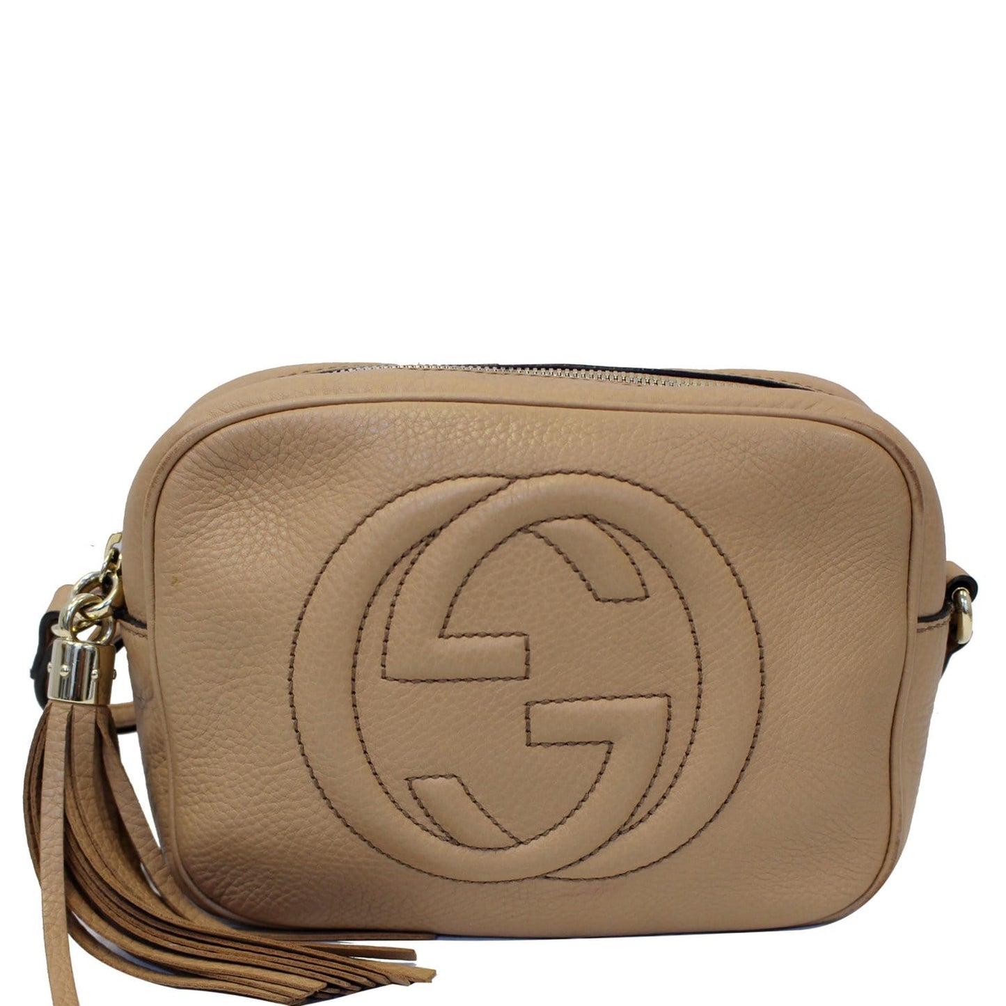 GUCCI Soho Disco Pebbled Leather Small Crossbody Bag Beige 308364
