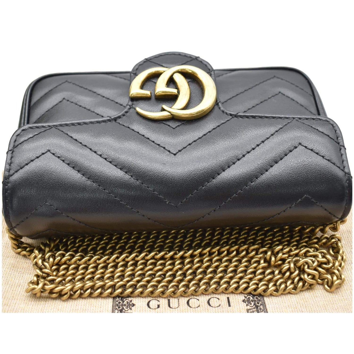 GUCCI Marmont Super Mini Matelasse Leather Crossbody Bag Black