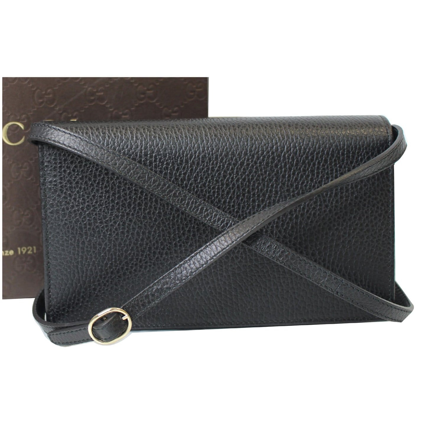 GUCCI Textured Leather Swing Crossbody Clutch Bag Black 368231