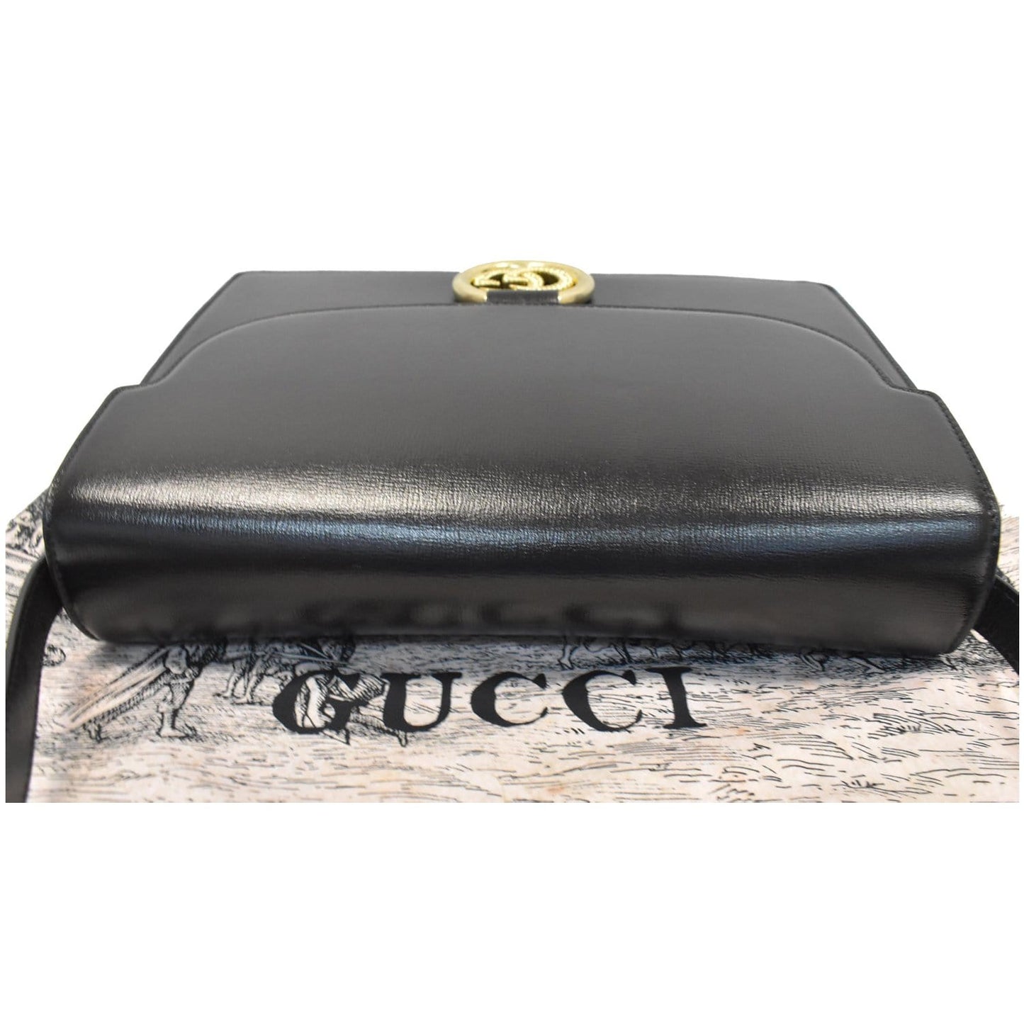 GUCCI Logo Plaque Leather Shoulder Bag Black 589471