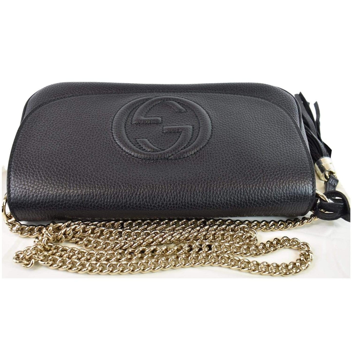 GUCCI Soho Chain Flap Leather Shoulder Bag Black 536224