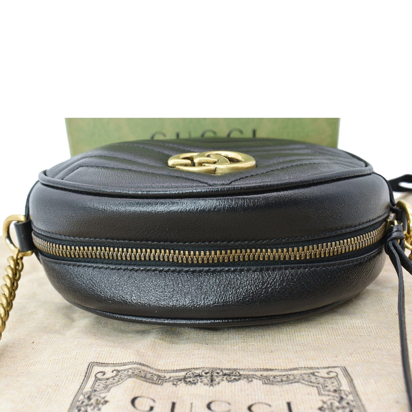 GUCCI GG Marmont Mini Round Leather Crossbody Bag Black 550154