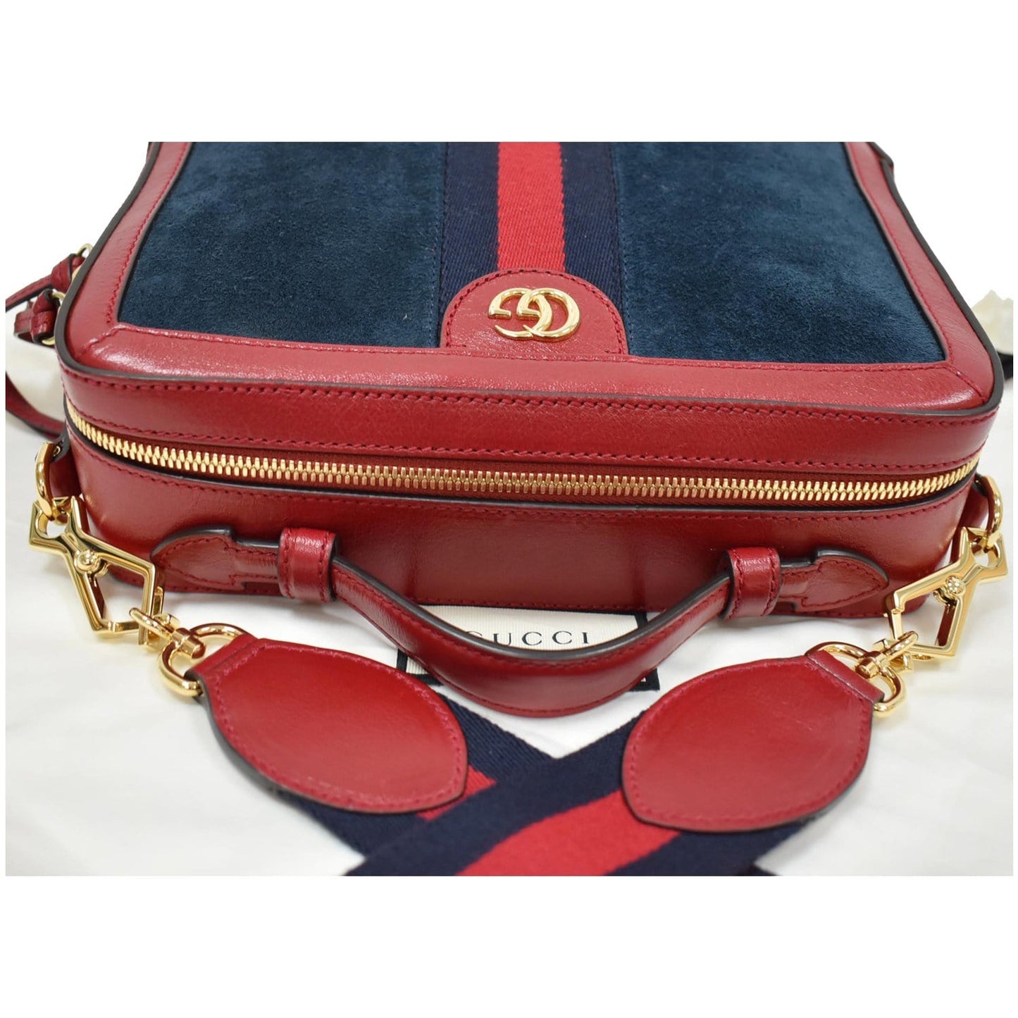 GUCCI Ophidia GG Small Web Suede Leather Top Handle Shoulder Bag Red 550622