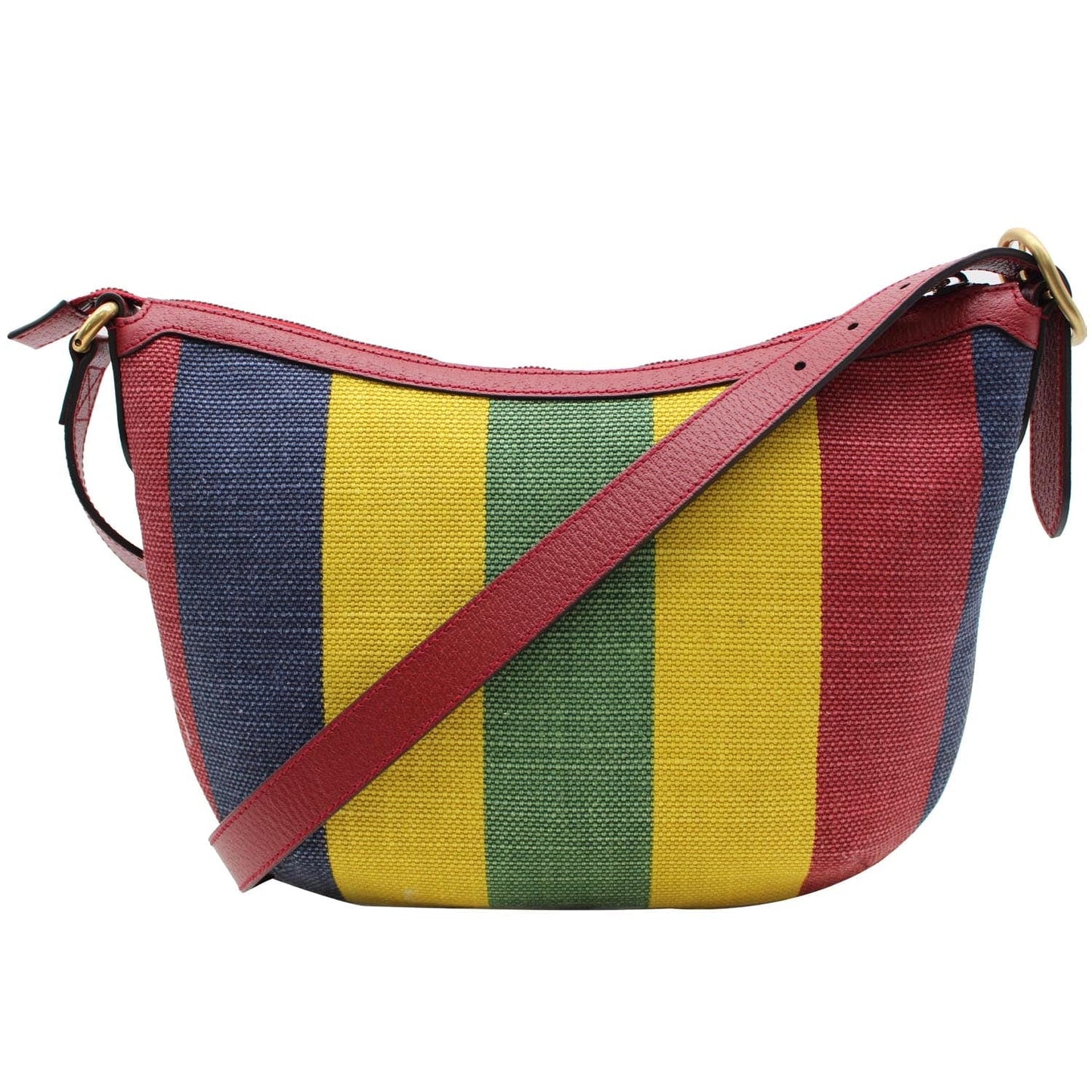 GUCCI Baiadera Stripe Script Logo Half Moon Canvas Hobo Shoulder Bag Multicolor 626422