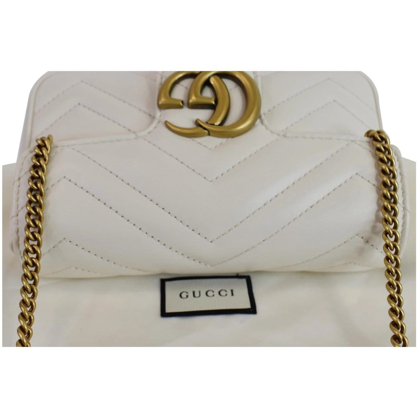 GUCCI GG Marmont Super Mini Matelasse Leather Shoulder Bag White 476433