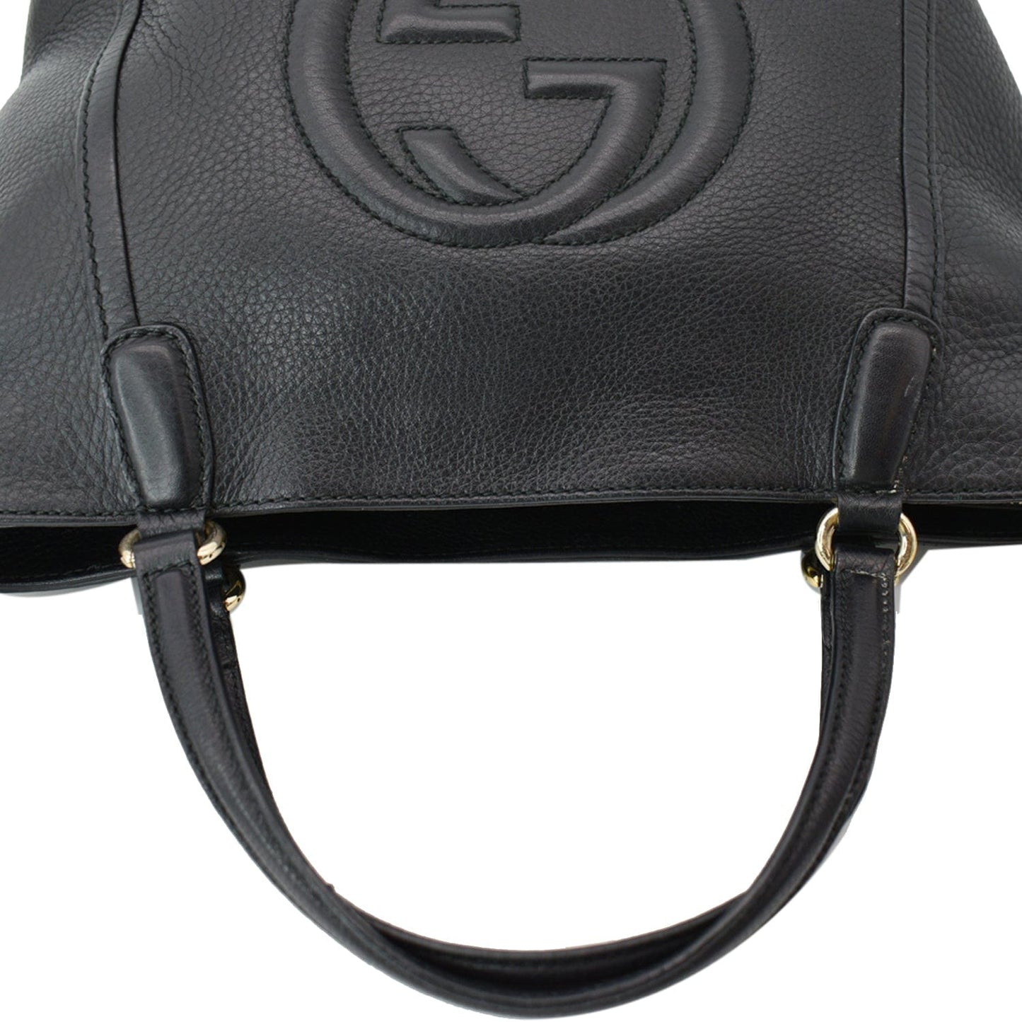 GUCCI Soho Tassel Pebbled Leather Top Handle Crossbody Bag Black 369176