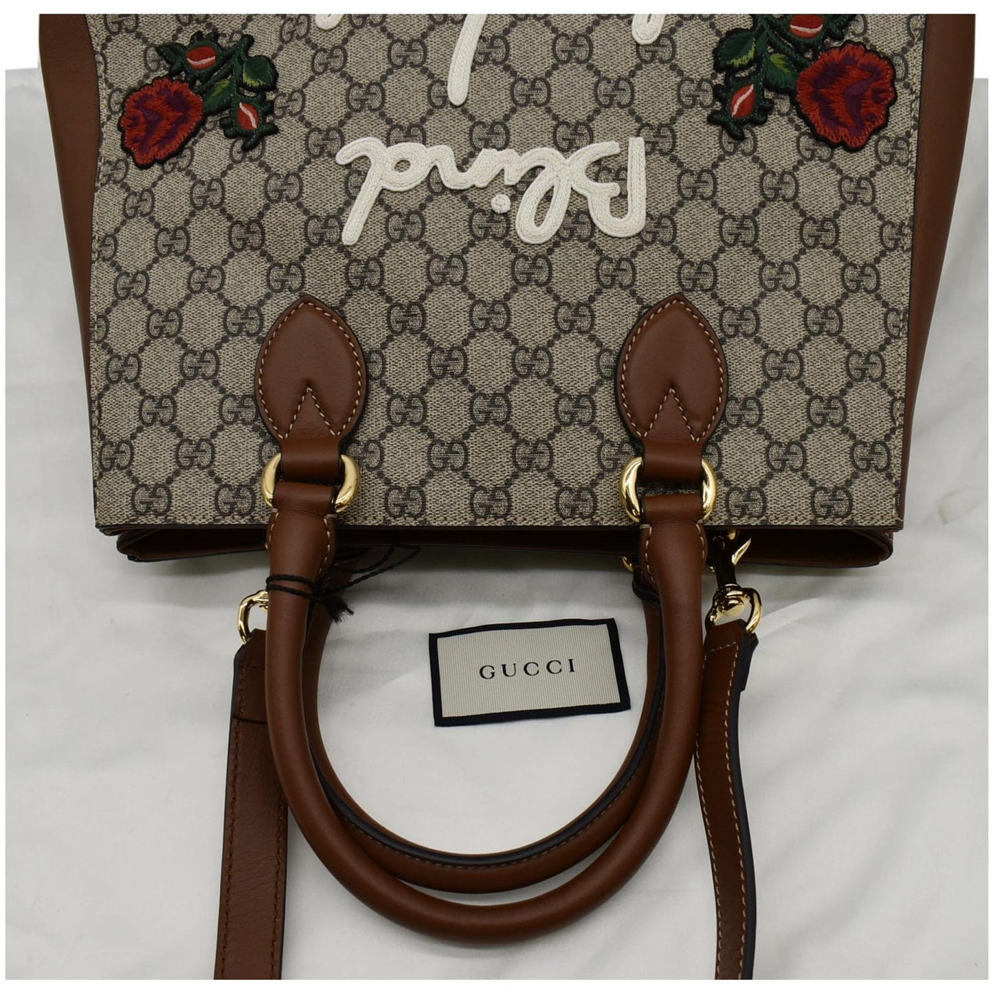 GUCCI Blind for Love GG Supreme Canvas Top Handle Crossbody Bag Maple Brown 453704