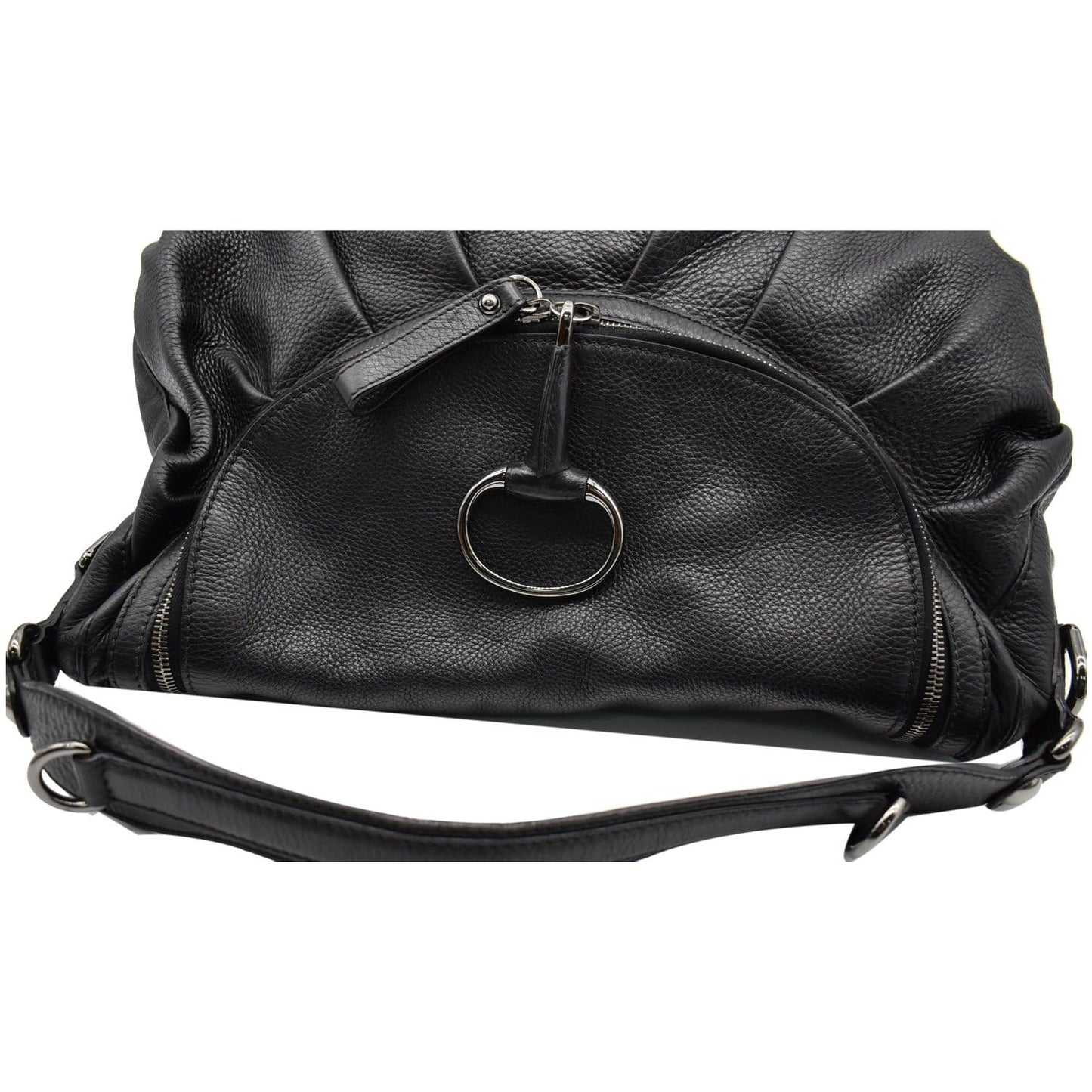 GUCCI Icon Bit Medium Pebbled Leather Shoulder Bag Black 228584