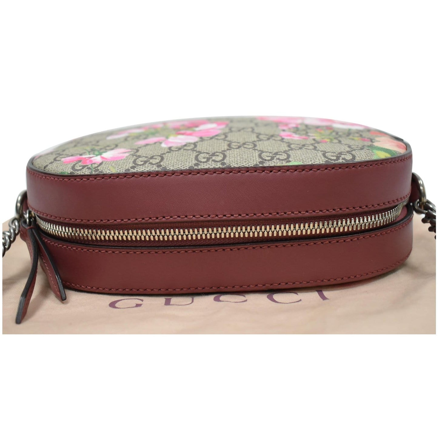 GUCCI GG Supreme Monogram Blooms Print Mini Chain Crossbody Bag Beige