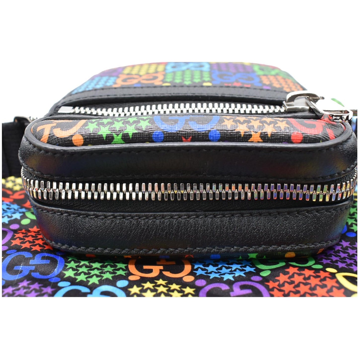 GUCCI GG Psychedelic Print Leather Messenger Bag Black 598103