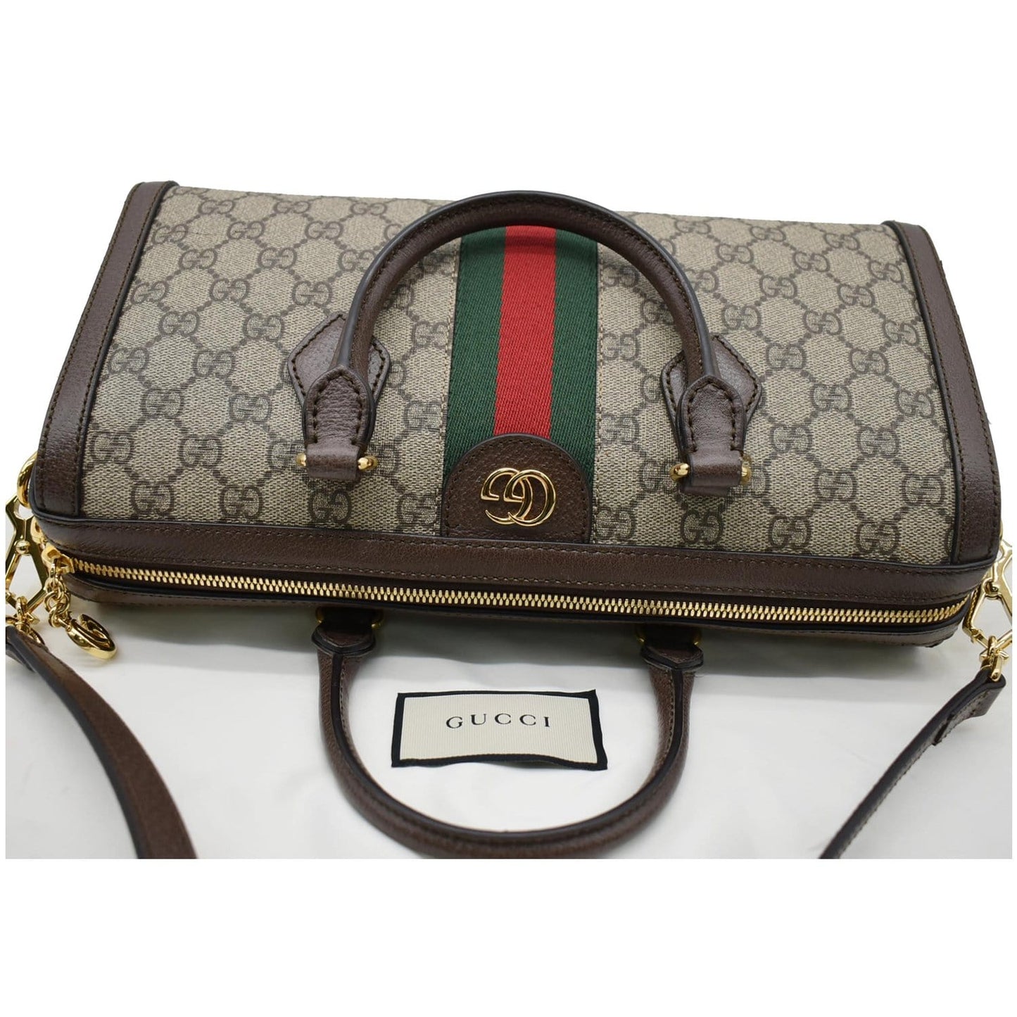 GUCCI Ophidia GG Canvas Medium Top Handle Shoulder Bag Beige 524532