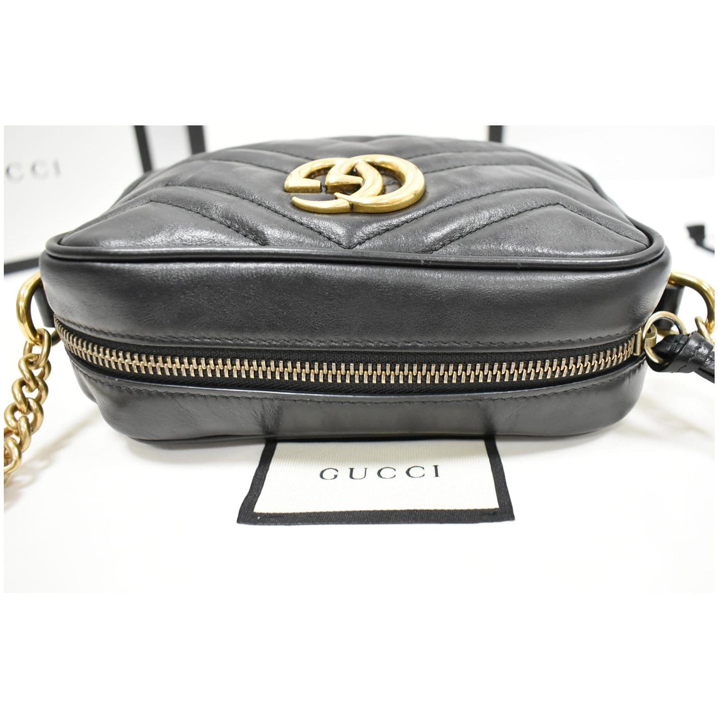GUCCI GG Marmont Matelasse Mini Leather Crossbody Bag Black 448065