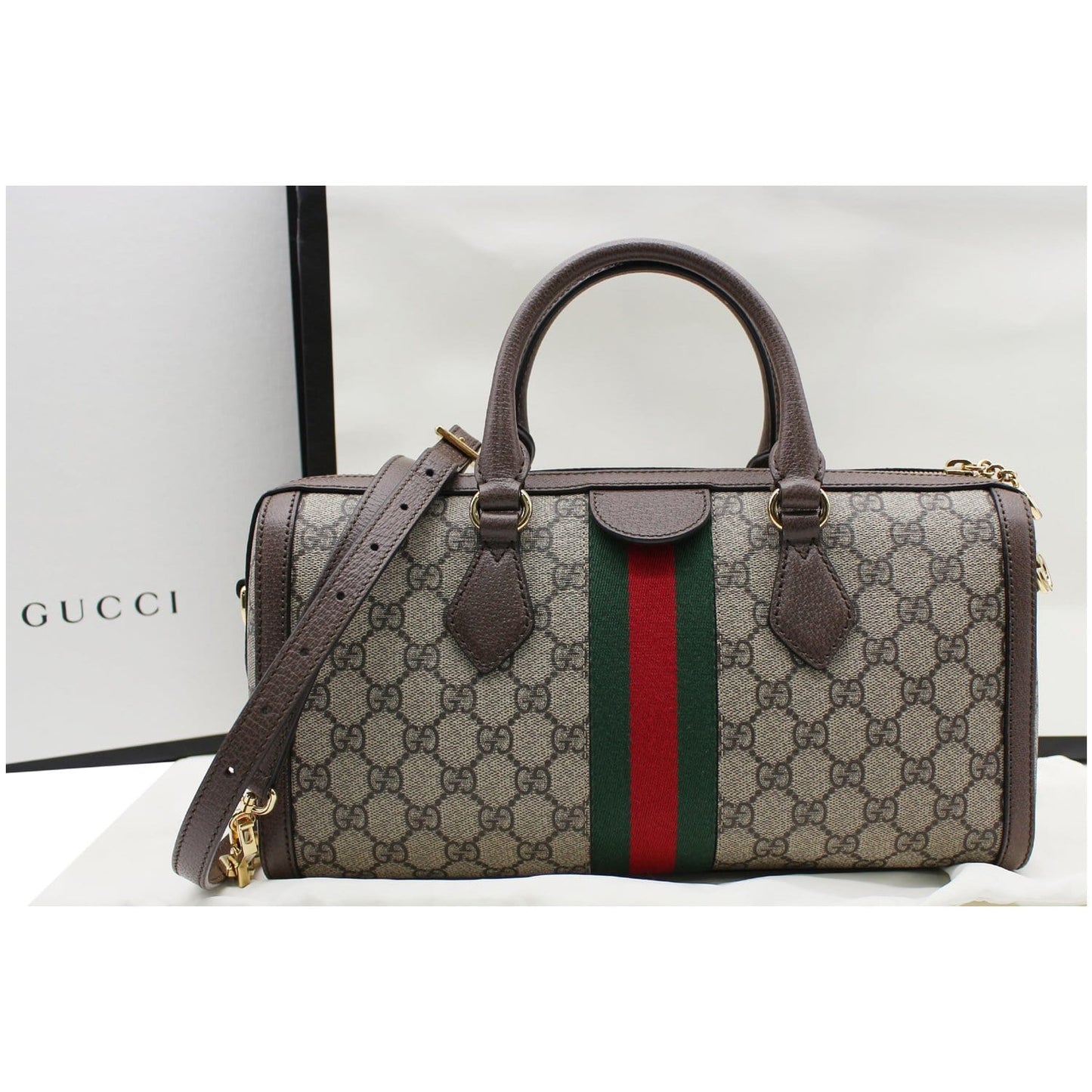 GUCCI Ophidia GG Canvas Medium Top Handle Shoulder Bag Beige 524532