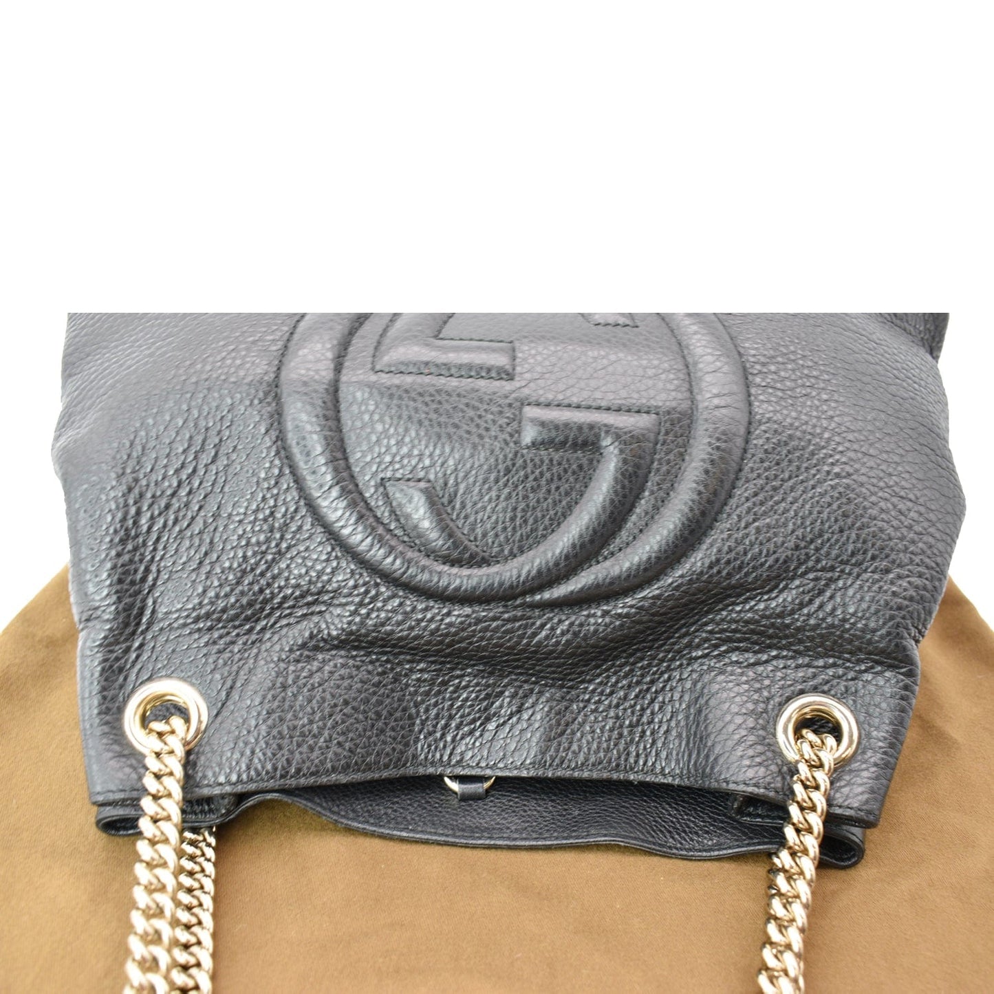 GUCCI Soho Pebbled Leather Chain Shoulder Bag Black 308982