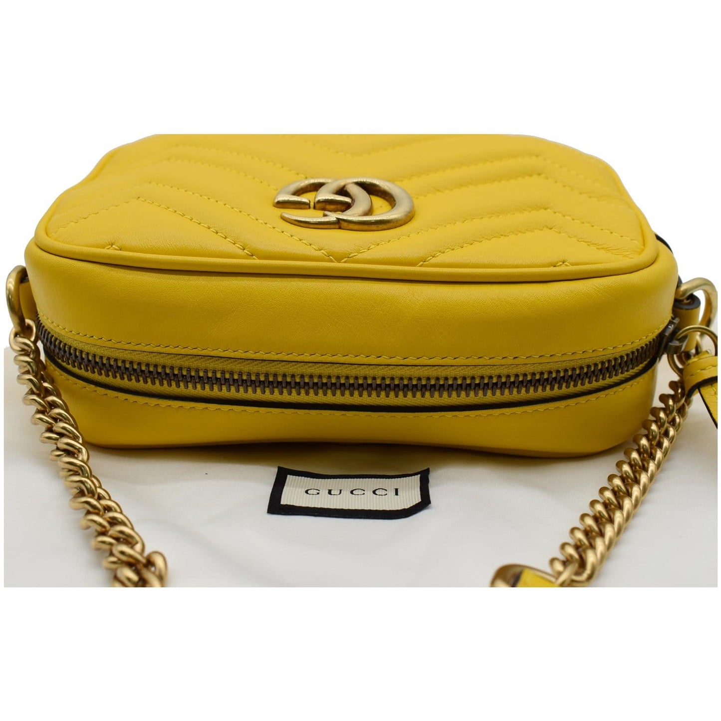 GUCCI GG Marmont Matelasse Mini Leather Crossbody Bag Yellow 448065