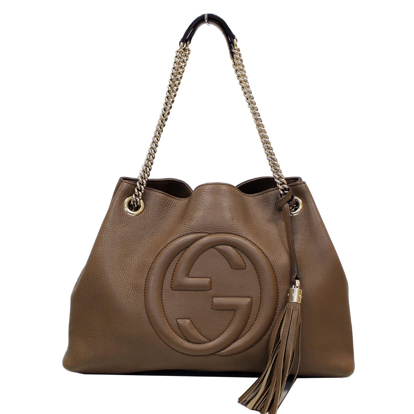 GUCCI Soho Pebbled Leather Chain Shoulder Bag 308982 Brown