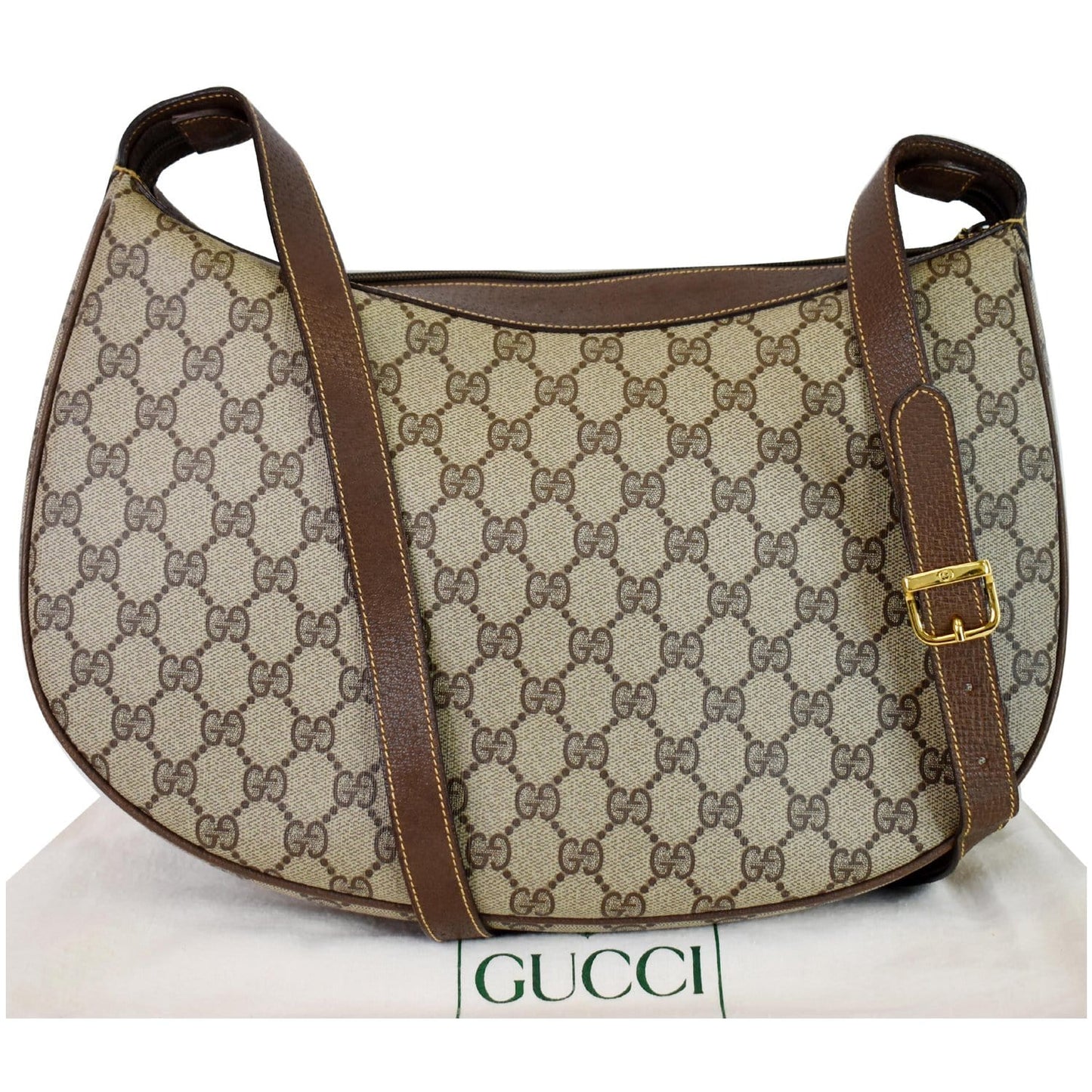 GUCCI Vintage GG Supreme Canvas Shoulder Bag Beige