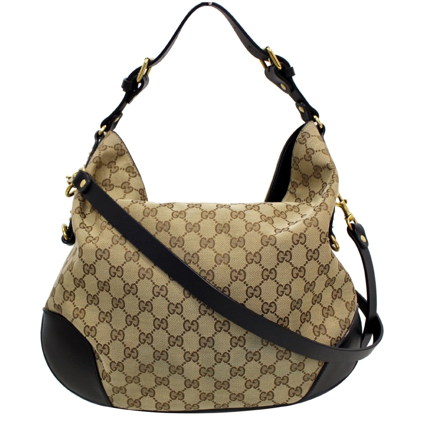 GUCCI Patti Studded Canvas Hobo Shoulder Bag Black 296870