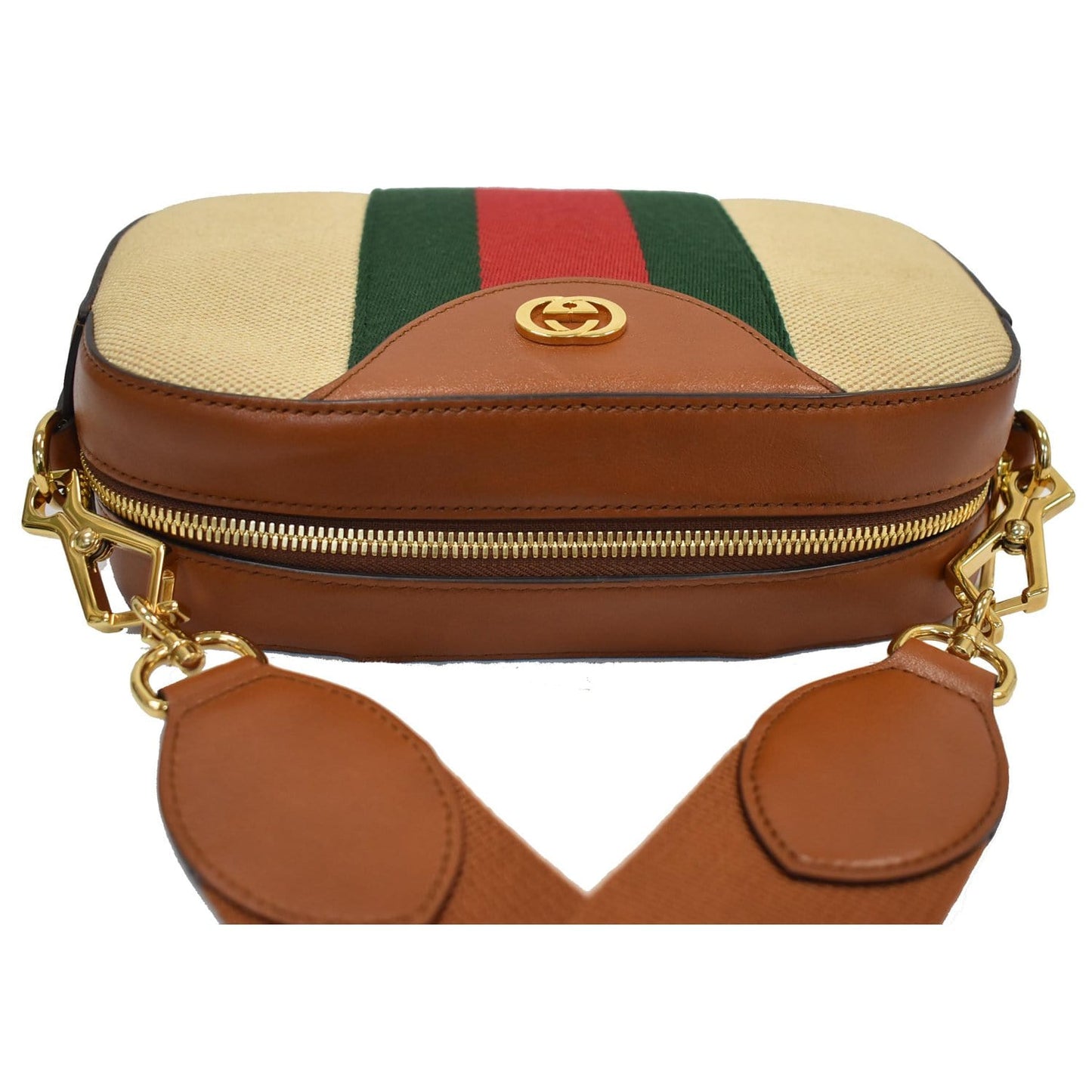 GUCCI Vintage Web Canvas Shoulder Bag Beige 575073