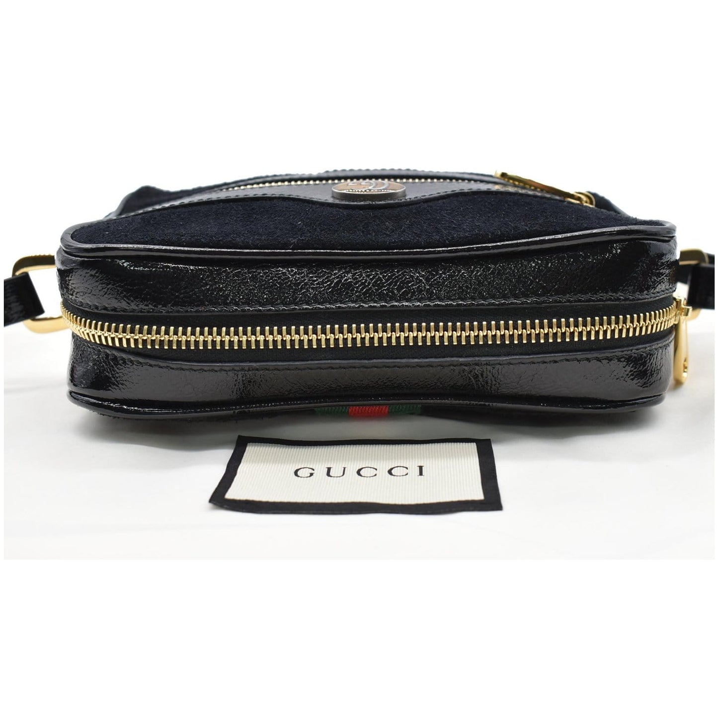GUCCI Ophidia Mini Web Suede Leather Crossbody Bag Black 517350