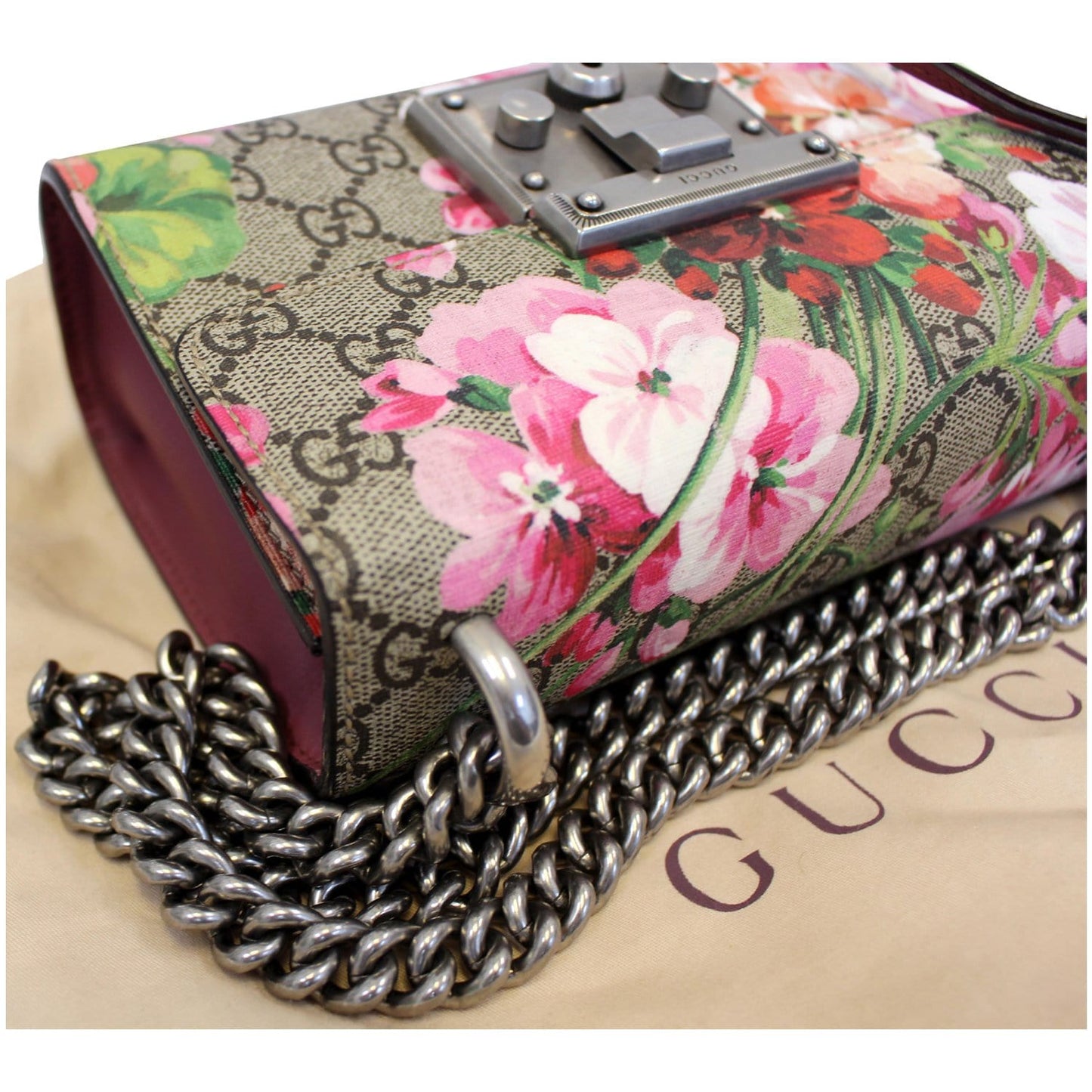 GUCCI Small Padlock GG Supreme Monogram Blooms Print Shoulder Bag