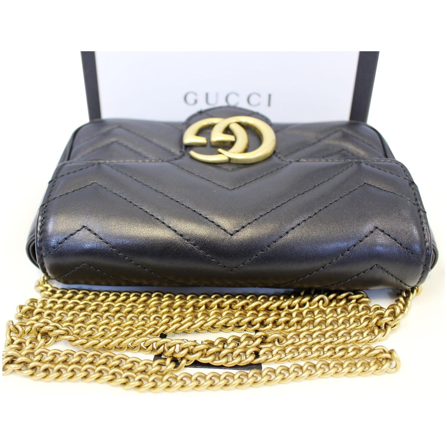 GUCCI GG Marmont Matelasse Black Leather Super Mini Crossbody Bag