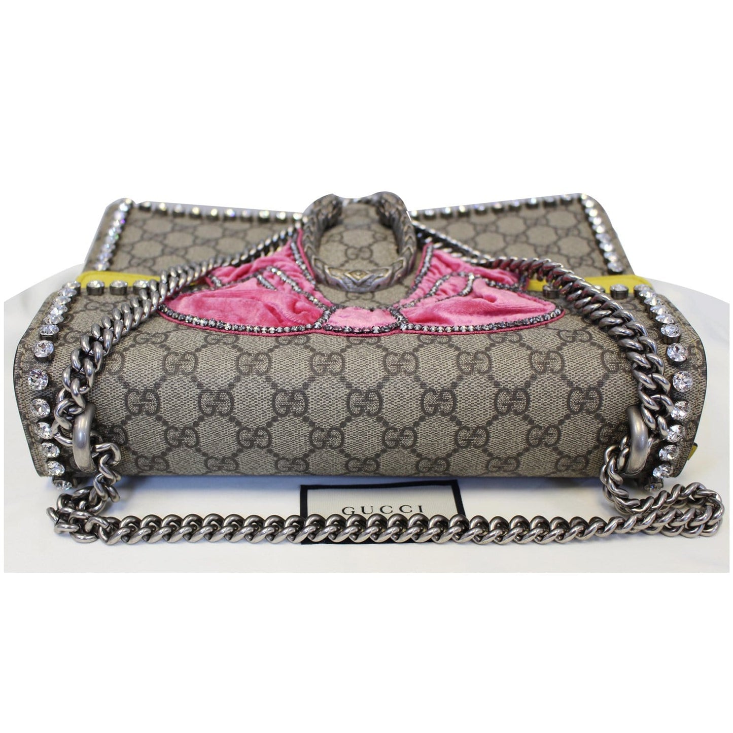 GUCCI Dionysus Medium GG Supreme Embroidered Crystal Bow Shoulder Bag Beige