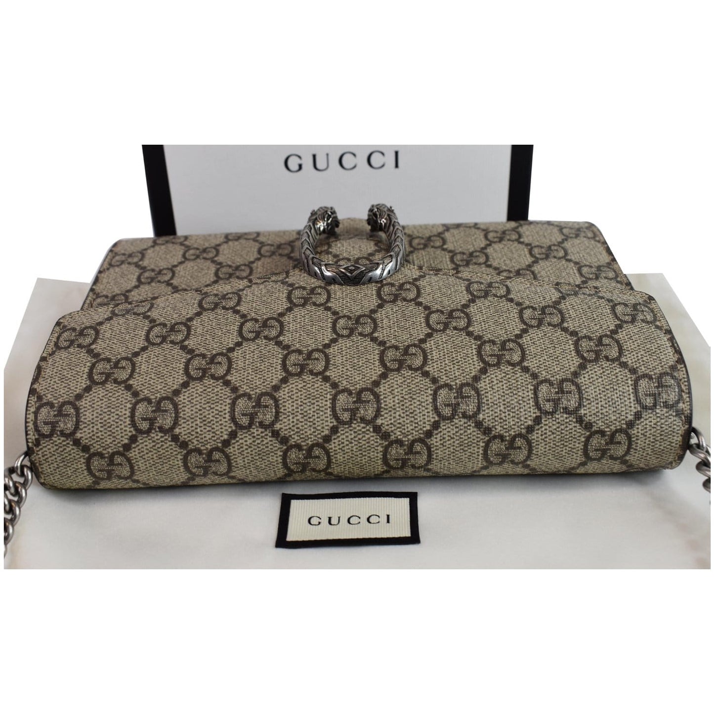 GUCCI Dionysus GG Supreme Crossbody Chain Wallet Beige 401231