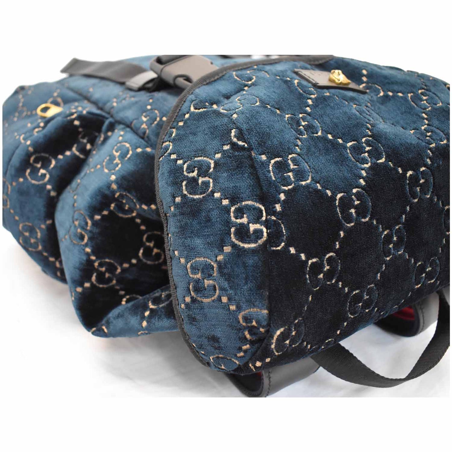 GUCCI Classic GG Monogram Medium Velvet Backpack Dark Blue 574923