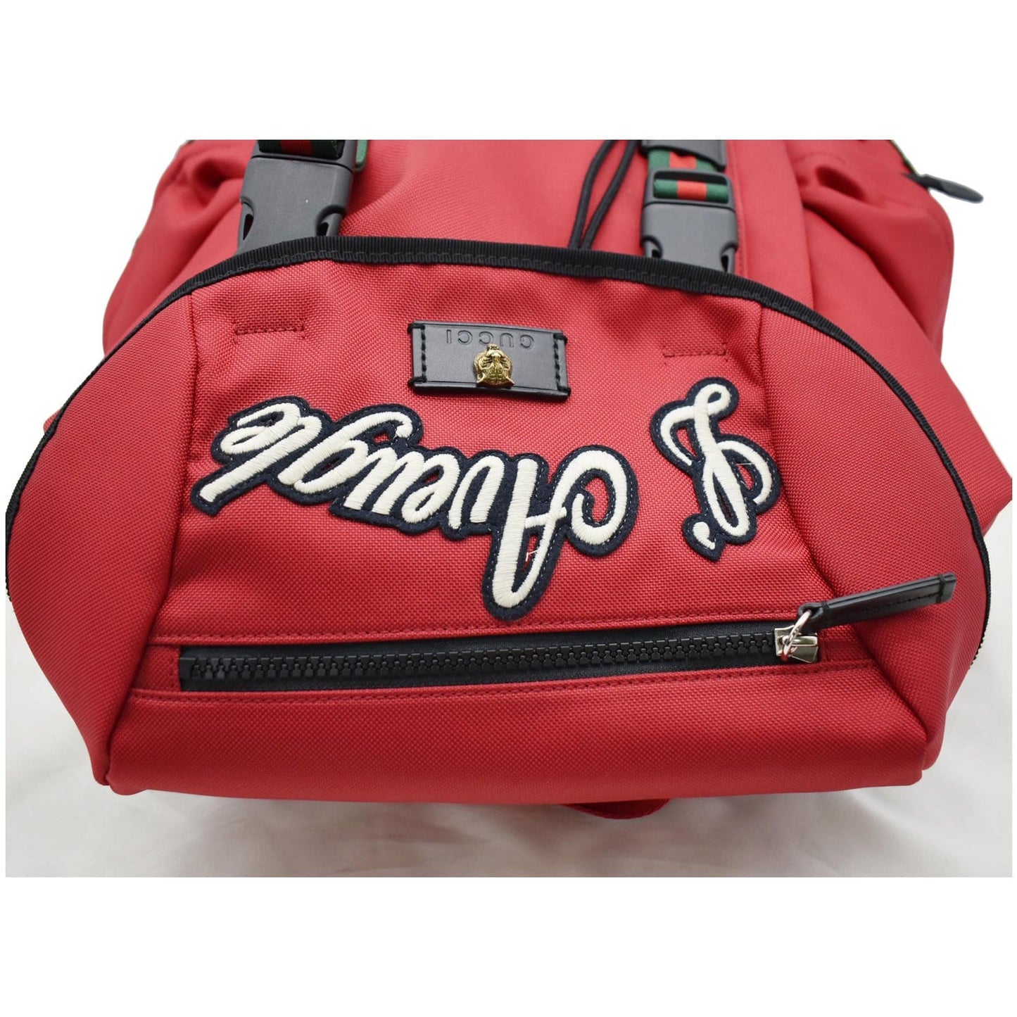 GUCCI L'Aveugle Par Amour Embroidered Nylon Double Buckle Backpack Red 429037