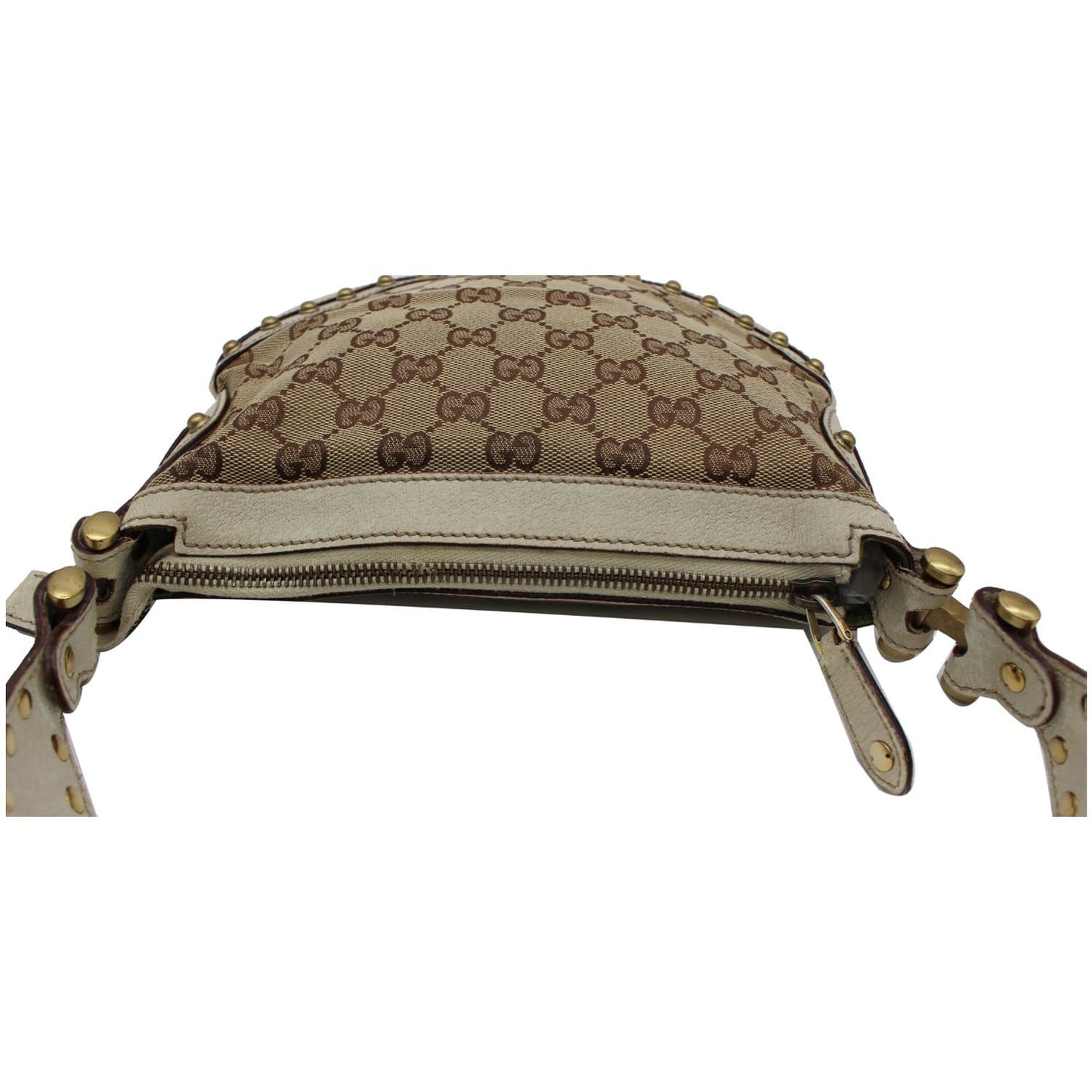 GUCCI Pelham Small GG Canvas Studded Shoulder Bag Beige
