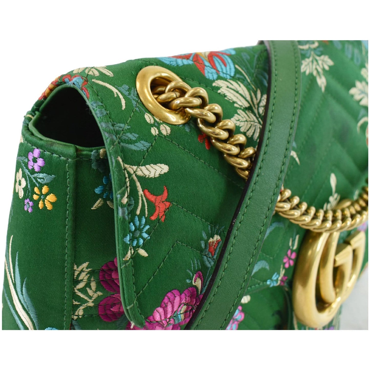 GUCCI GG Marmont Floral Medium Jacquard Matelasse Shoulder Bag Green 443496