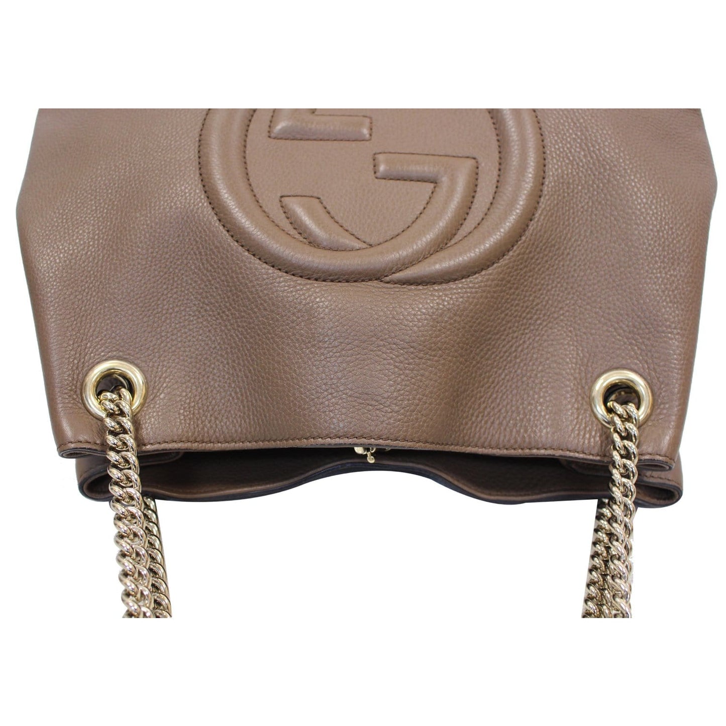 GUCCI Soho Pebbled Leather Chain Shoulder Bag 308982 Brown