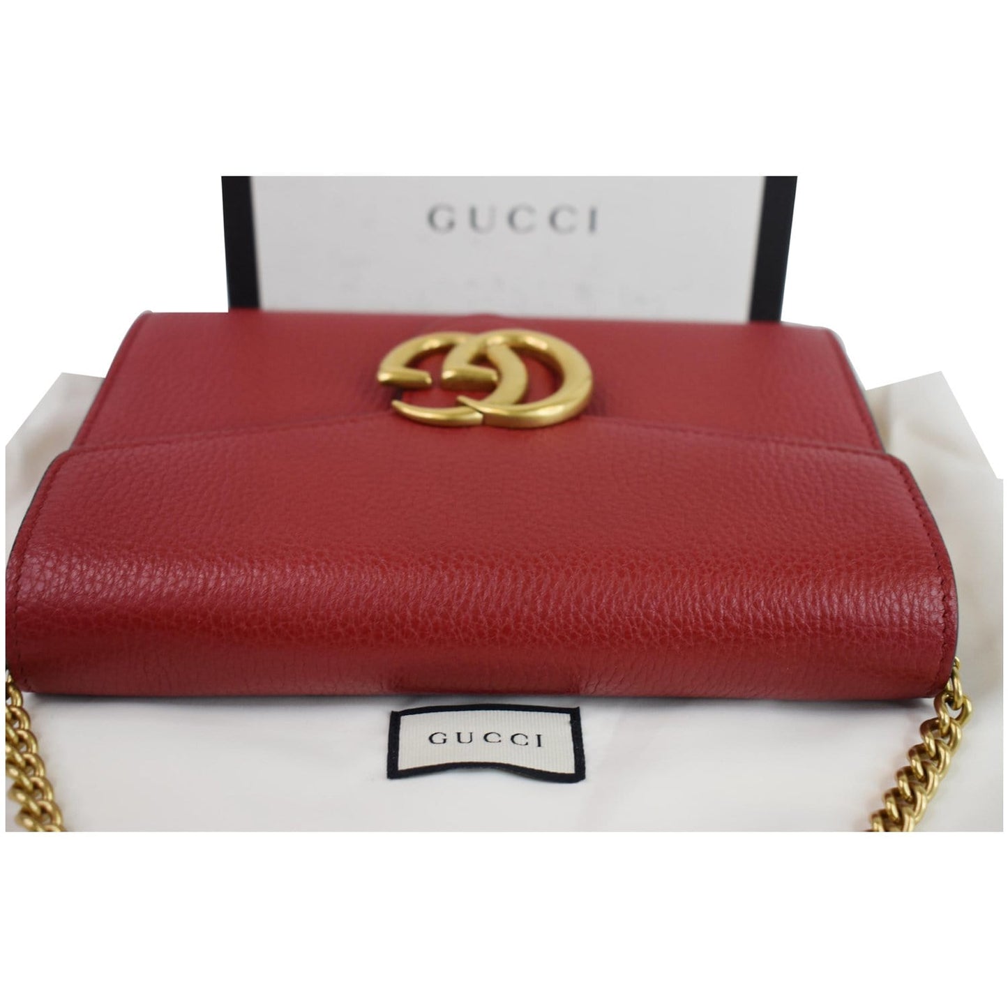 GUCCI GG Marmont Leather Crossbody Chain Wallet Red 401232