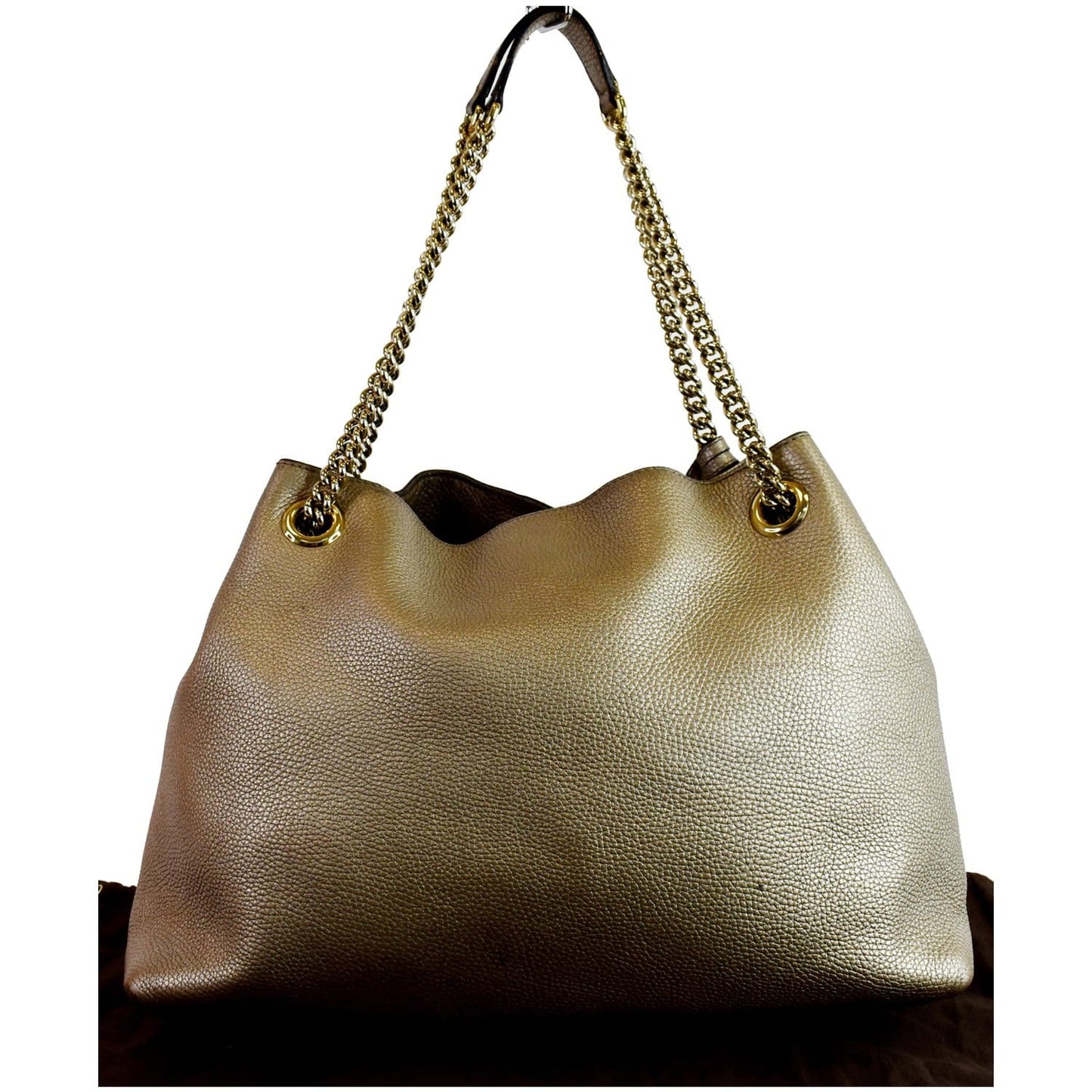 GUCCI Soho Pebbled Leather Chain Shoulder Bag 308982 Beige