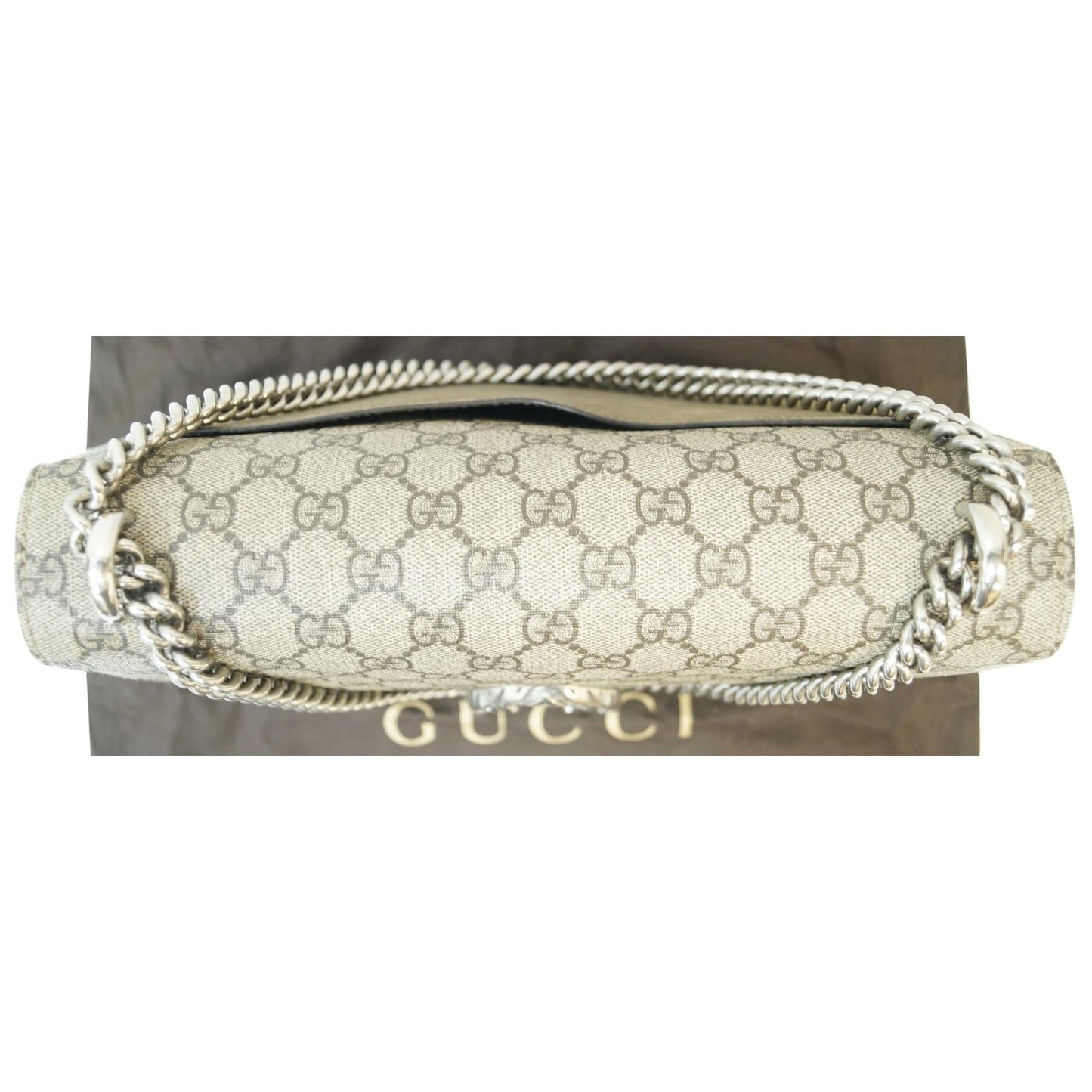 GUCCI Dionysus Medium GG Supreme Monogram Shoulder Bag Taupe