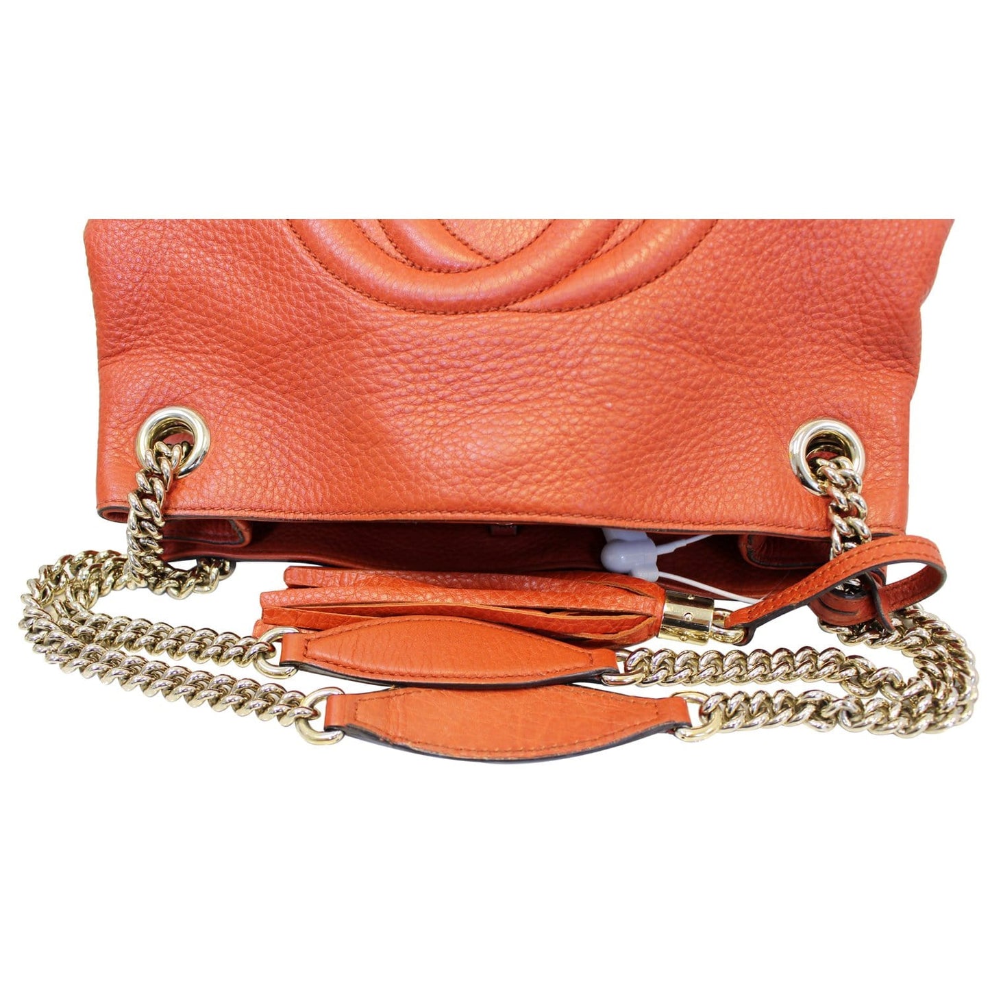 GUCCI Soho Pebbled Leather Chain Shoulder Bag Red 308982
