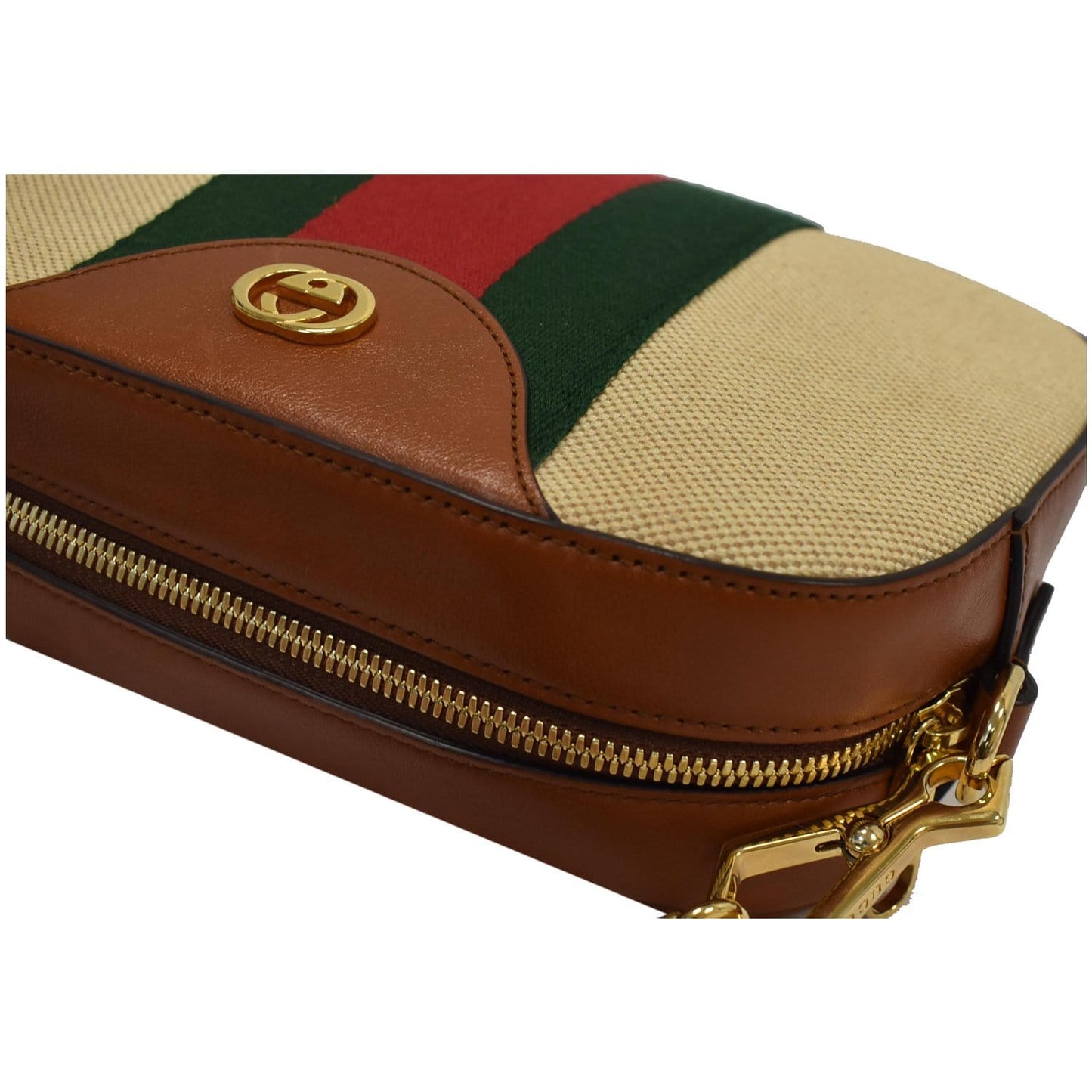 GUCCI Vintage Web Canvas Shoulder Bag Beige 575073