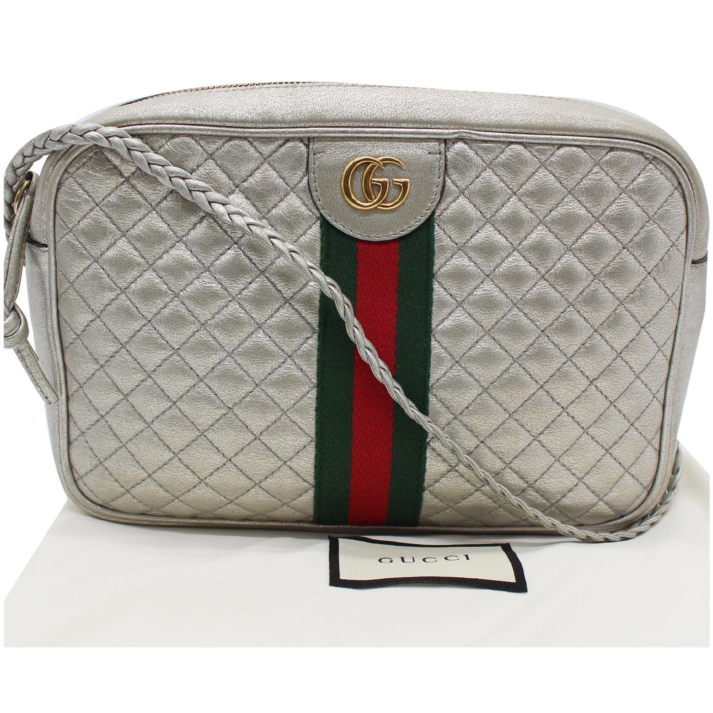 GUCCI GG Small Quilted Leather Shoulder Bag Metallic Silver 541051
